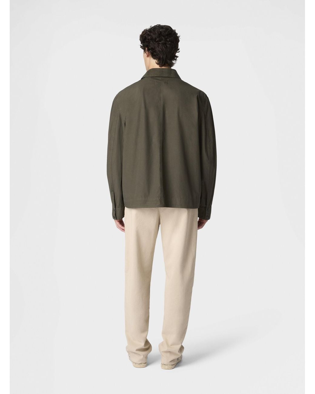 Missoni Green Cotton Canvas Overshirt With Zigzag Collar Detail for men