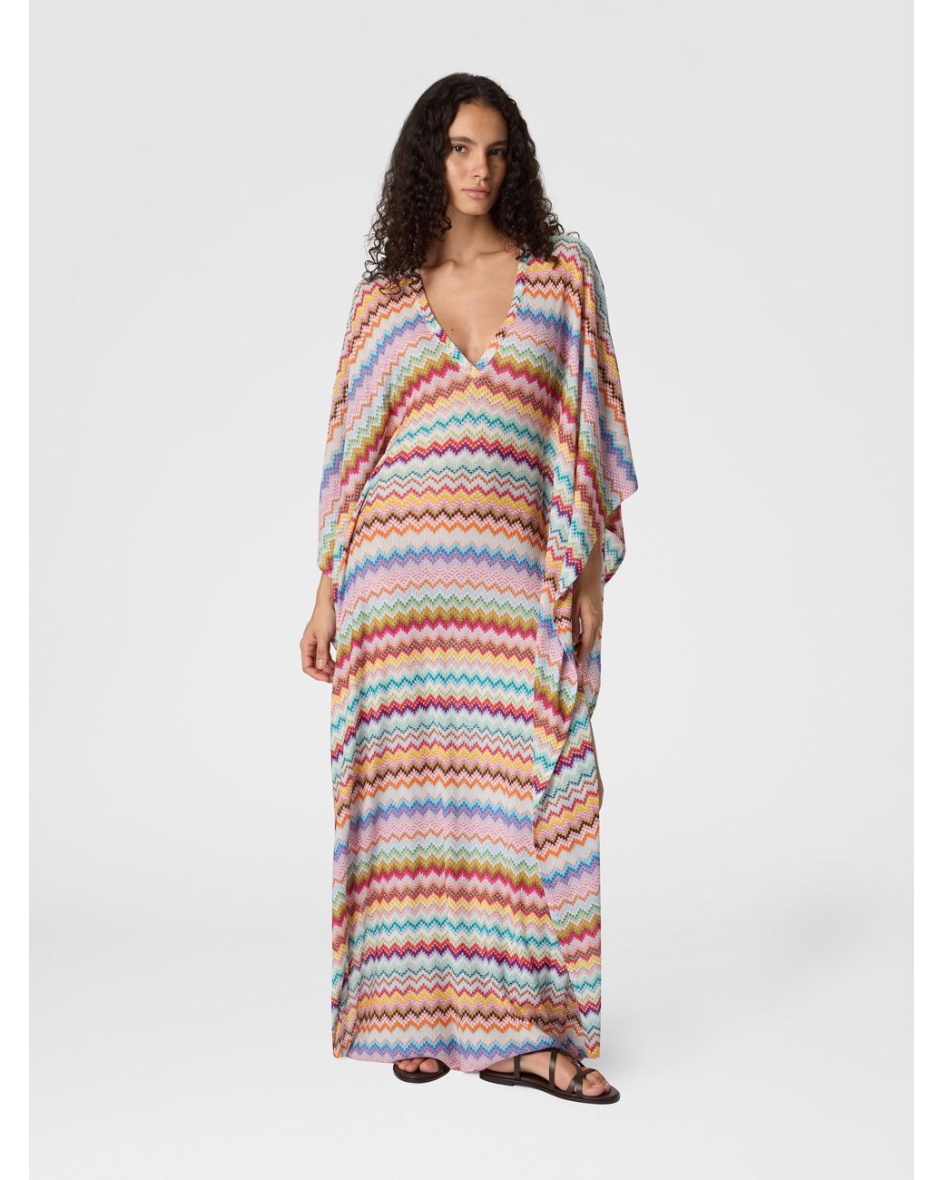 Missoni White Long Caftan Cover-Up With Micro Pixel-Effect Zigzag Pattern
