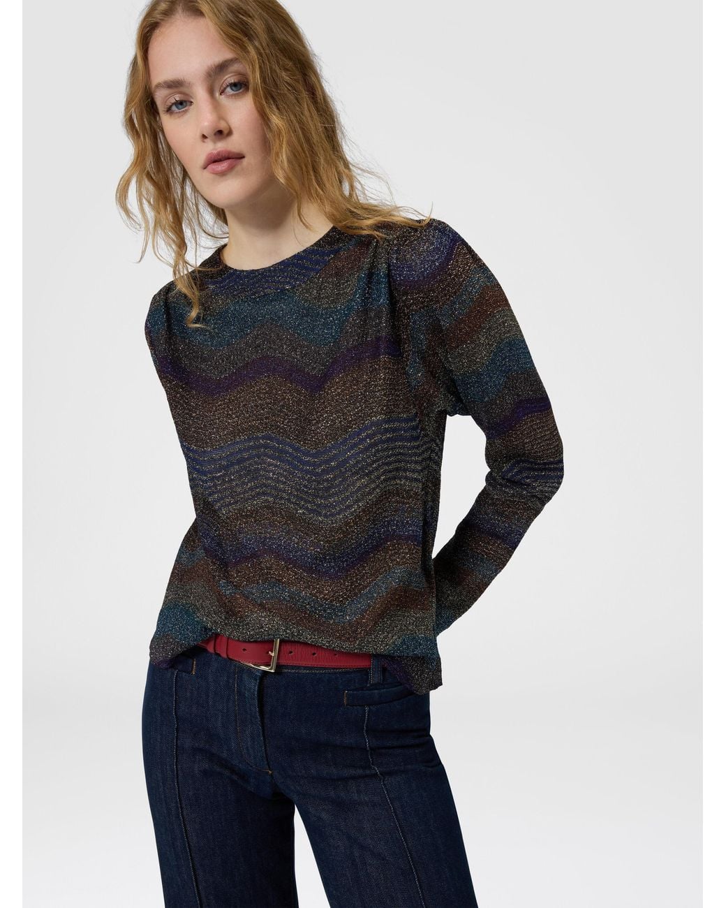 Missoni Black Viscose Lamé Sweater With Wave Motif
