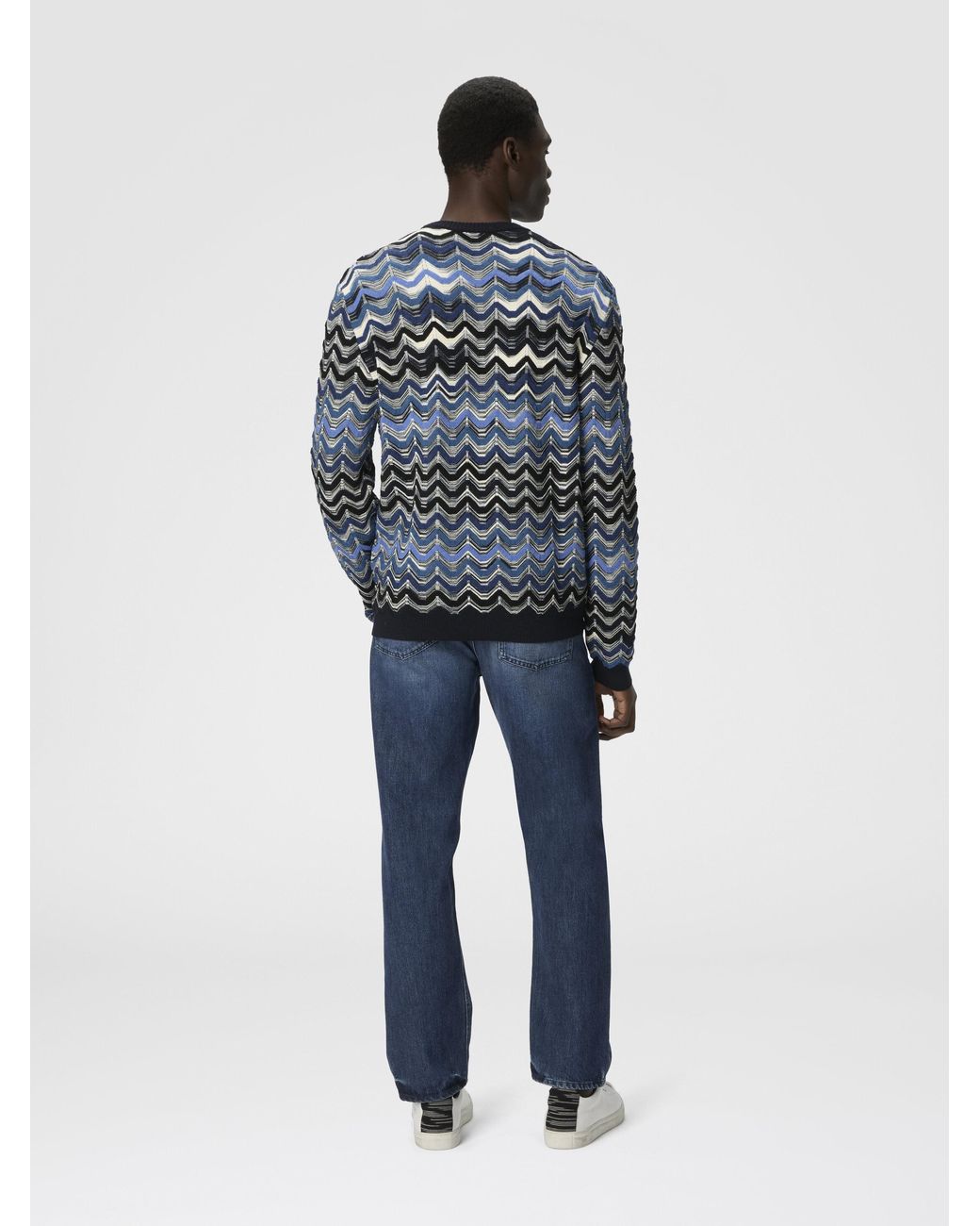 Missoni Blue Crew Neck Sweater With Geometric Zigzag Pattern for men