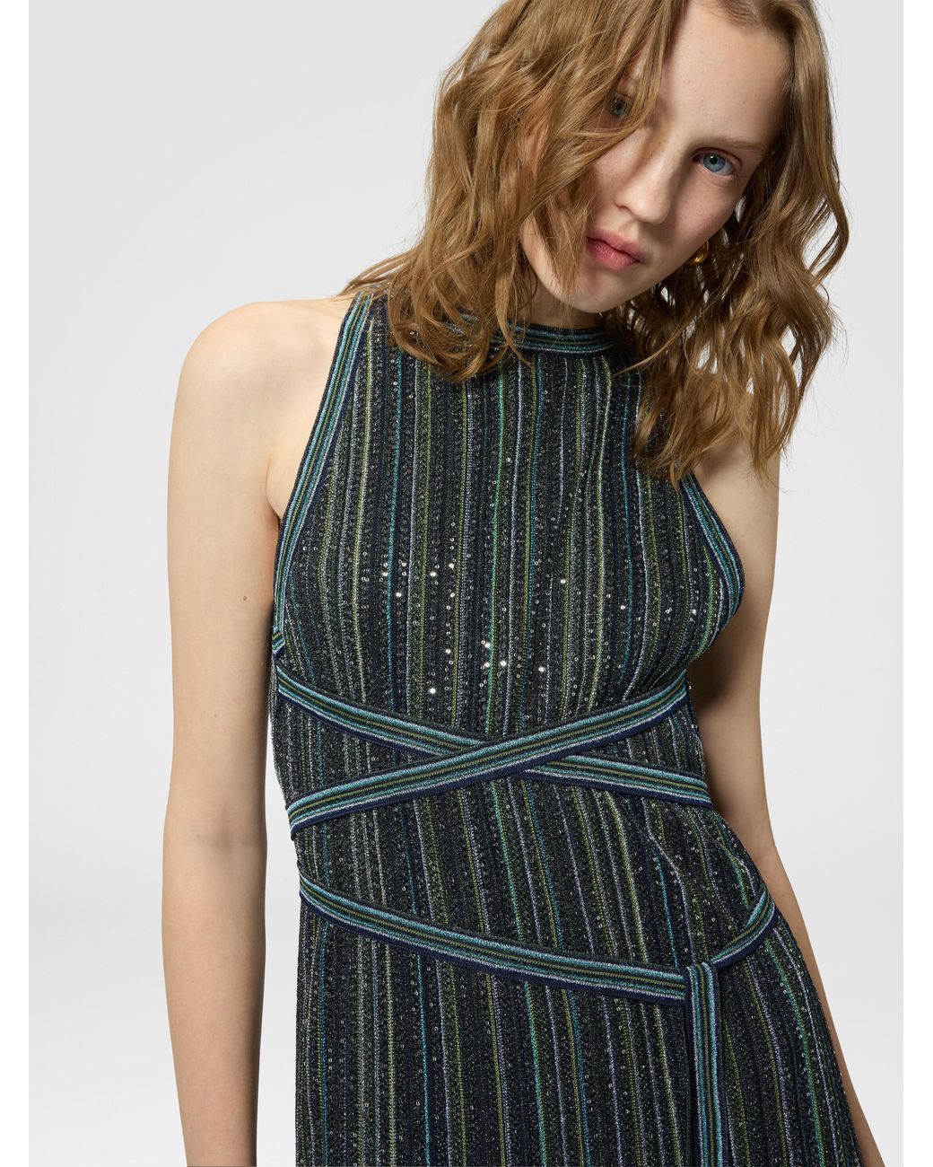 Missoni White Long Striped Knit Dress With Sequins