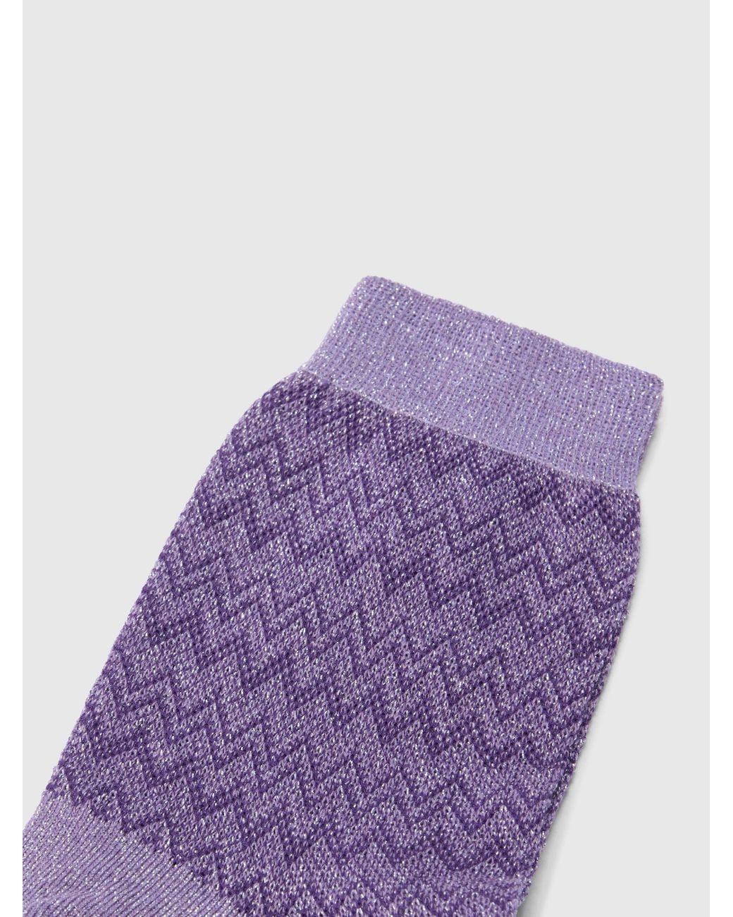 Missoni Purple Short Lamé Knit Socks With Zigzag Pattern