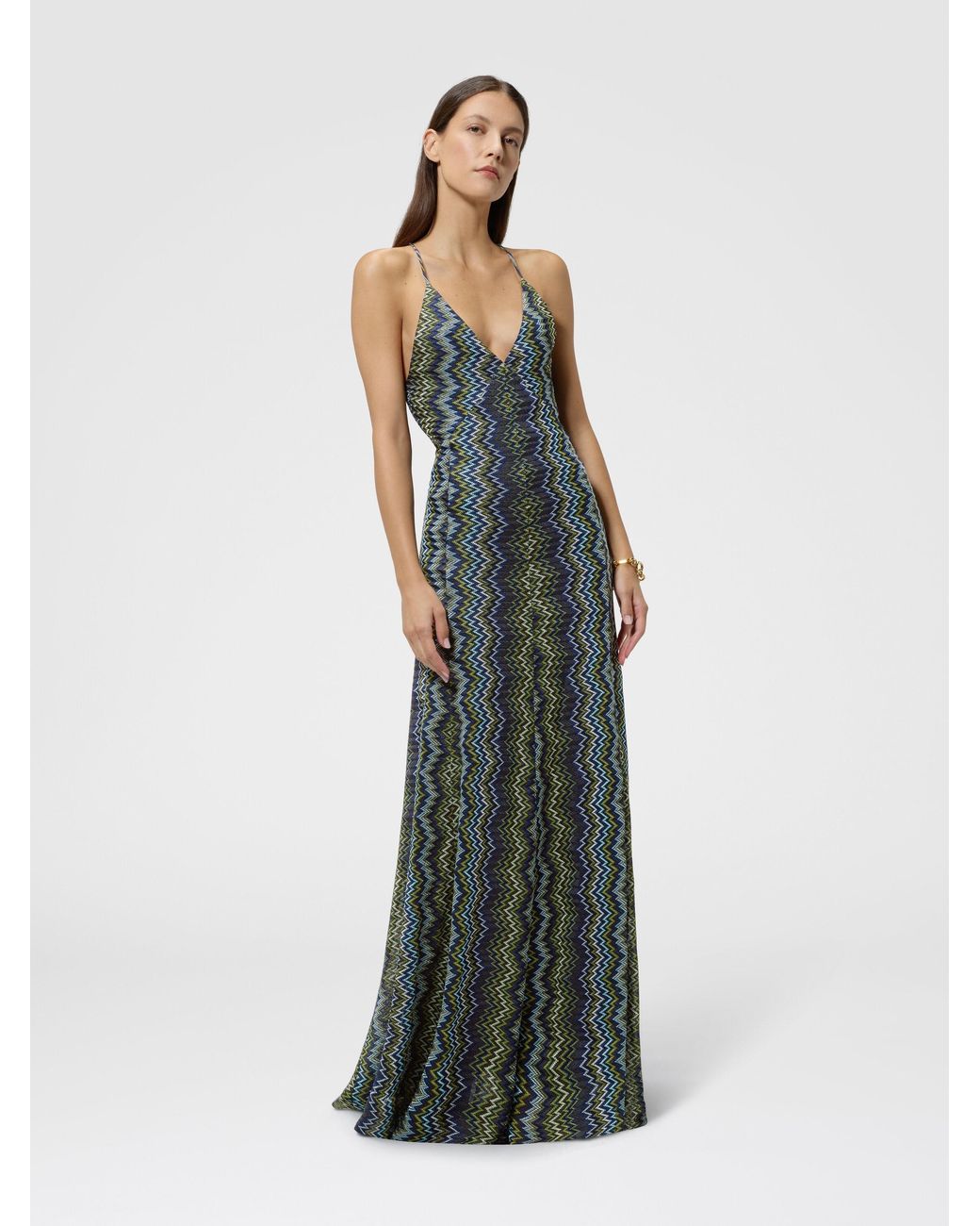 Missoni Blue Long Viscose Dress With Snake Motif