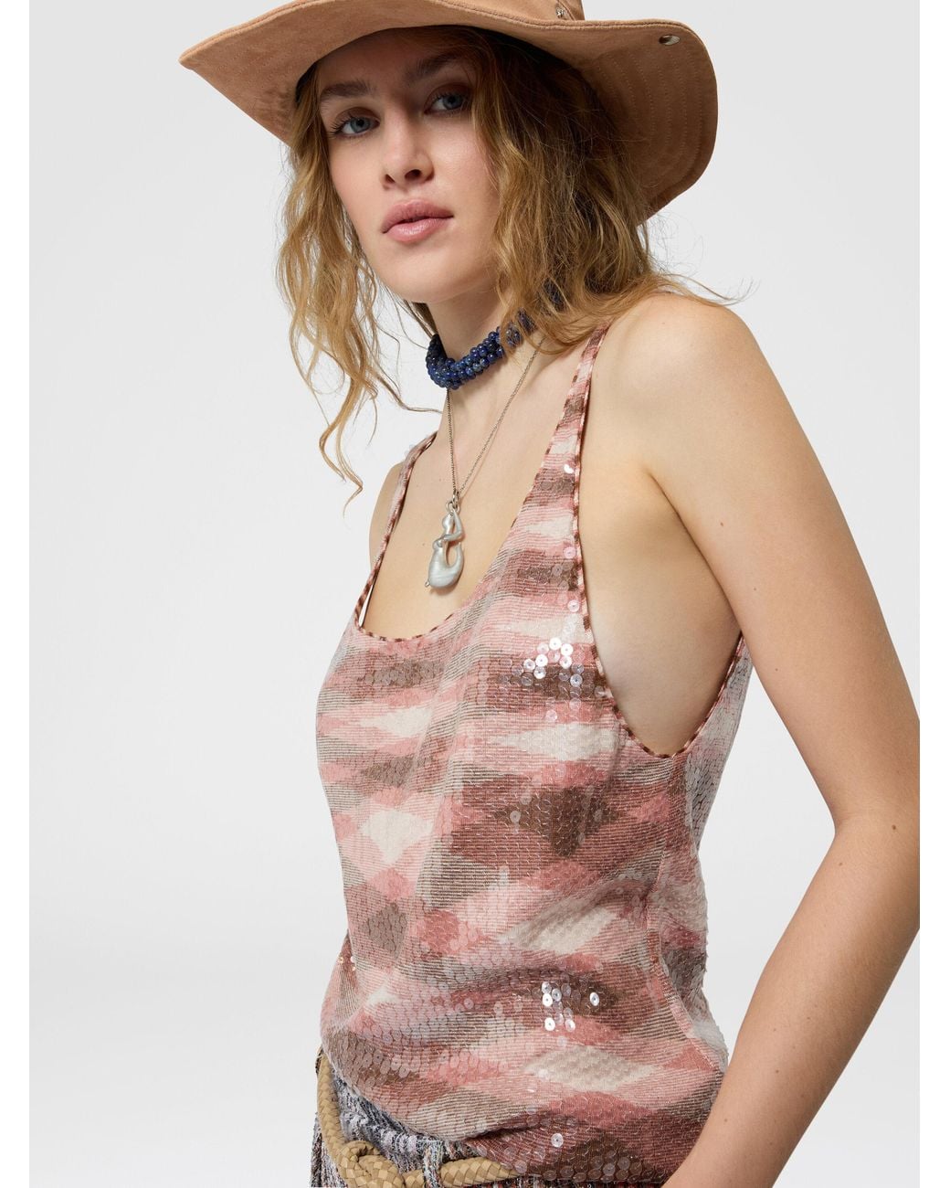 Missoni Pink Space-Dye Knit And Sequin Tank Top
