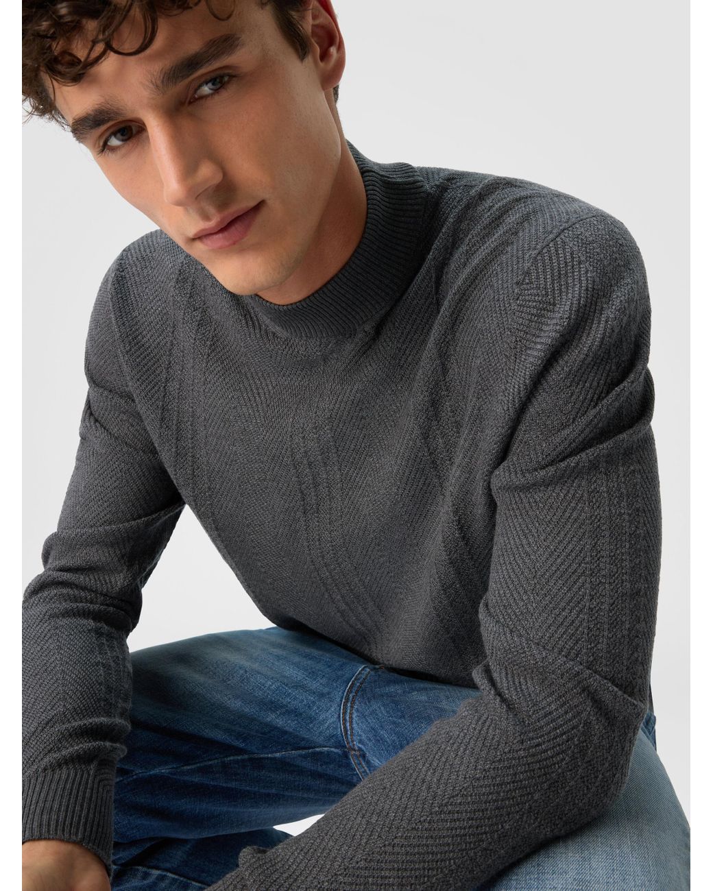 Missoni Blue High-Neck Sweater With Tone-On-Tone Chevron Pattern for men