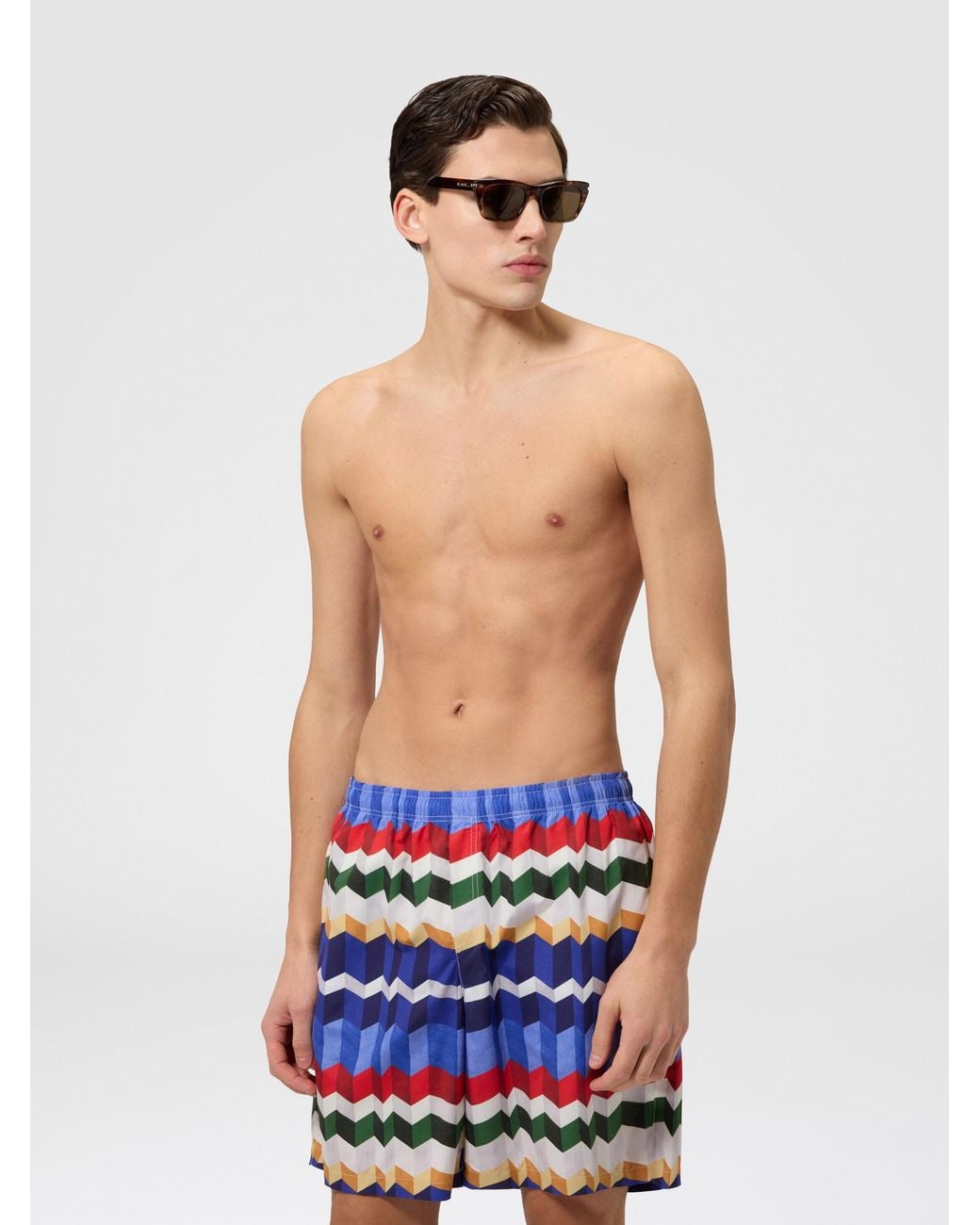 Missoni Blue Long Swim Shorts With 3D Zigzag Print for men