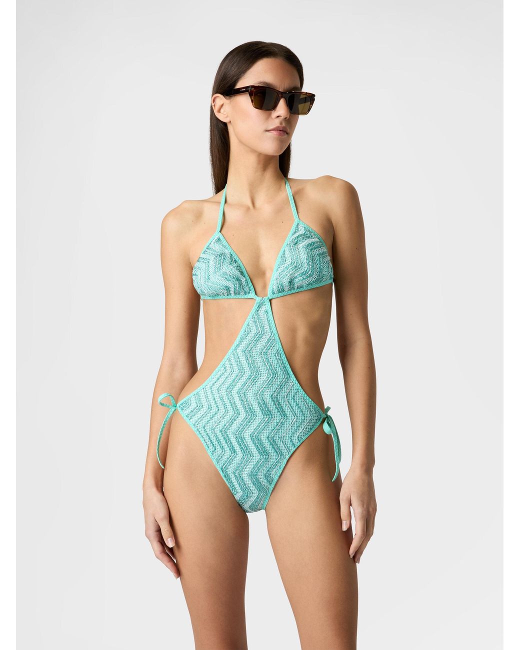 Missoni Blue Zigzag Mesh Trikini With Sequins