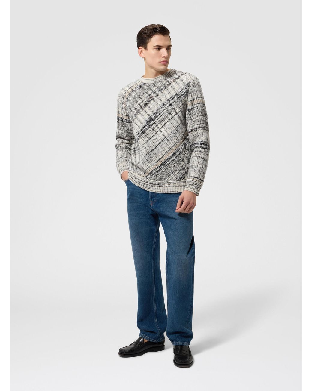 Missoni Gray Wool-Blend Pullover With Macro-Check Pattern for men