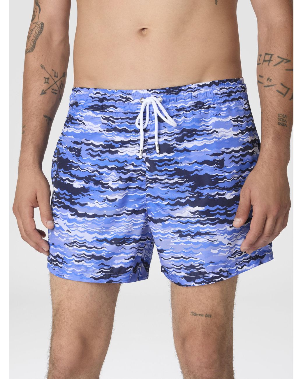 Missoni Blue Mid-Length Swim Shorts With Wave Print for men