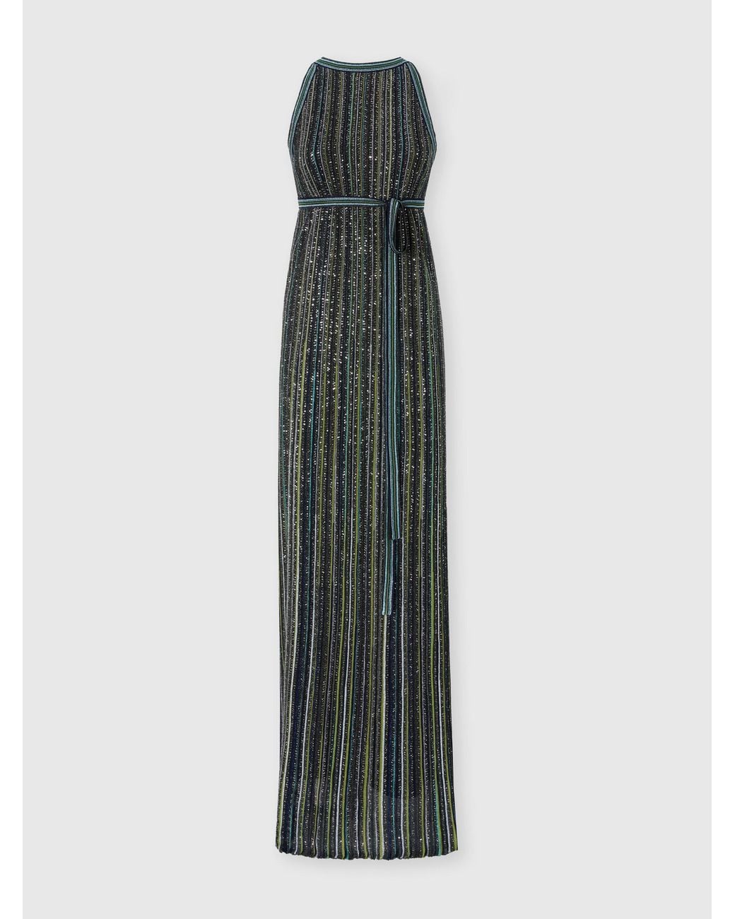 Missoni White Long Striped Knit Dress With Sequins