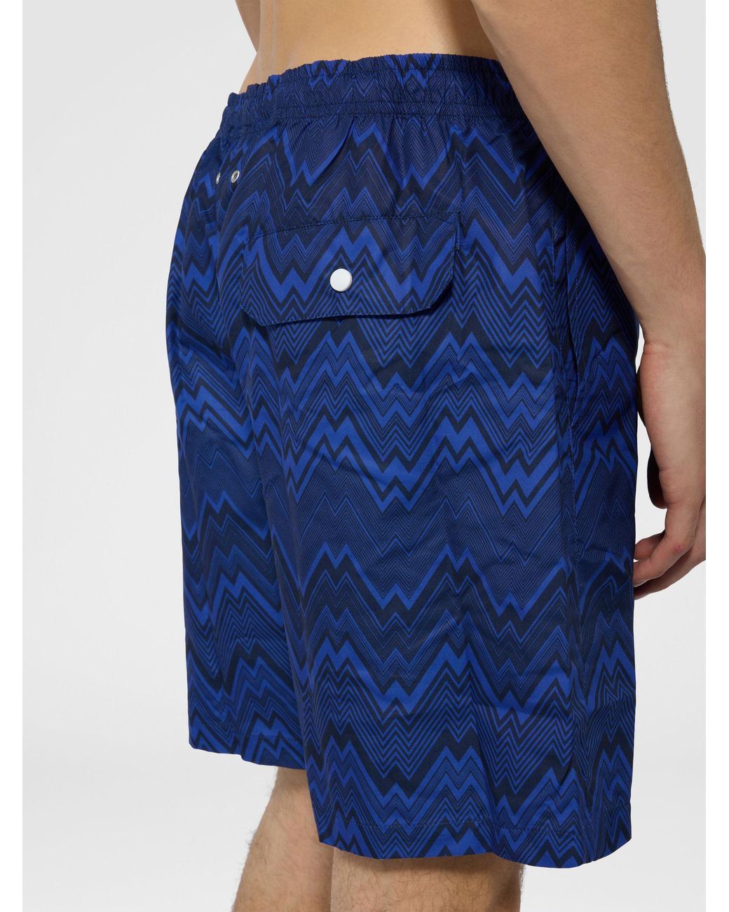 Missoni Blue Long Swim Shorts With Zig Zag Print for men