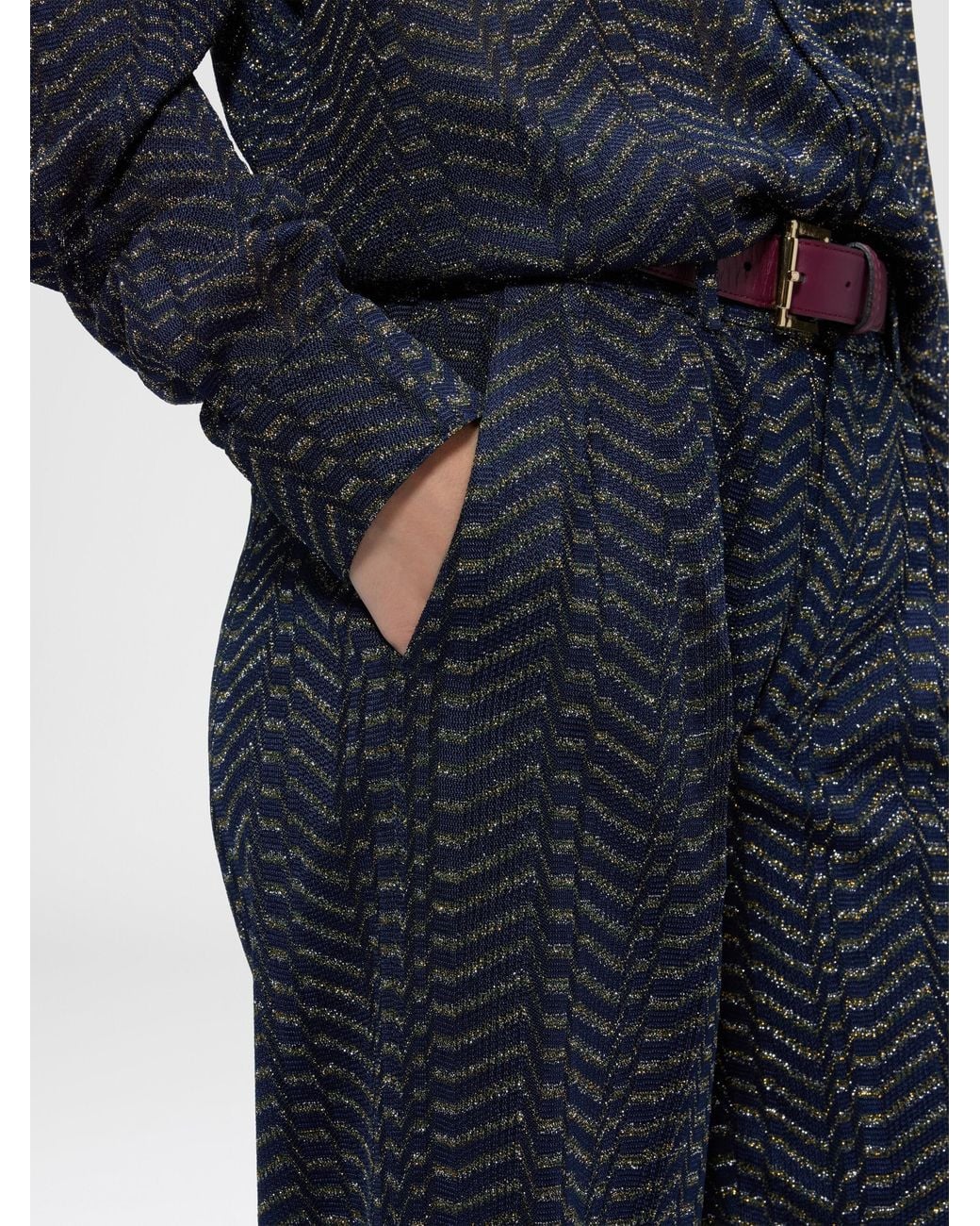 Missoni Blue Classic Viscose Lamé Trousers With Greek Key Motif
