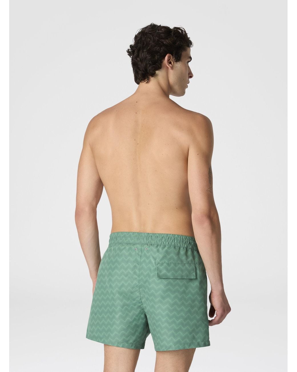 Missoni Green Mid-Length Swim Shorts With Tone-On-Tone Zigzag Print for men