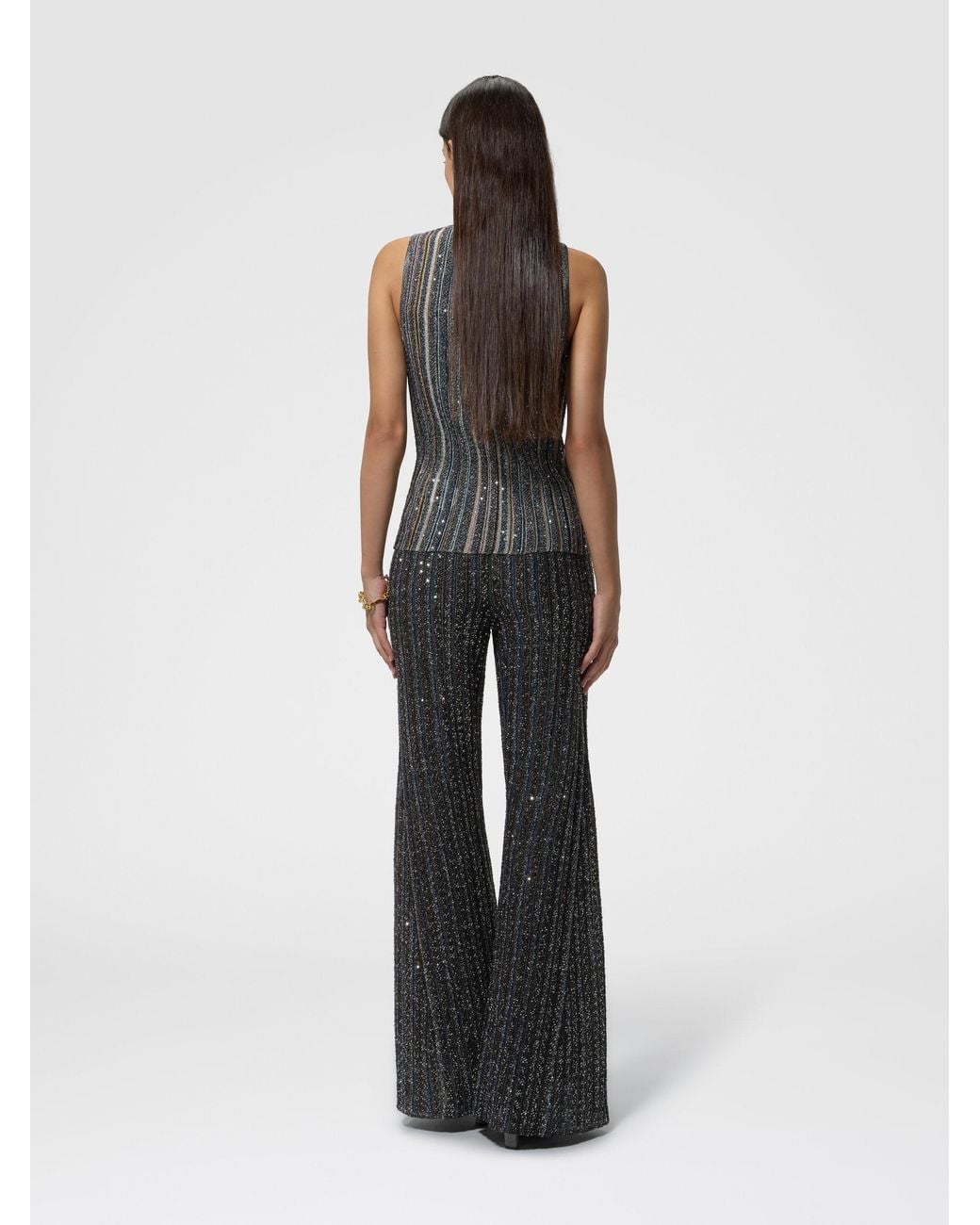 Missoni Black Striped Flared Trousers With Sequins