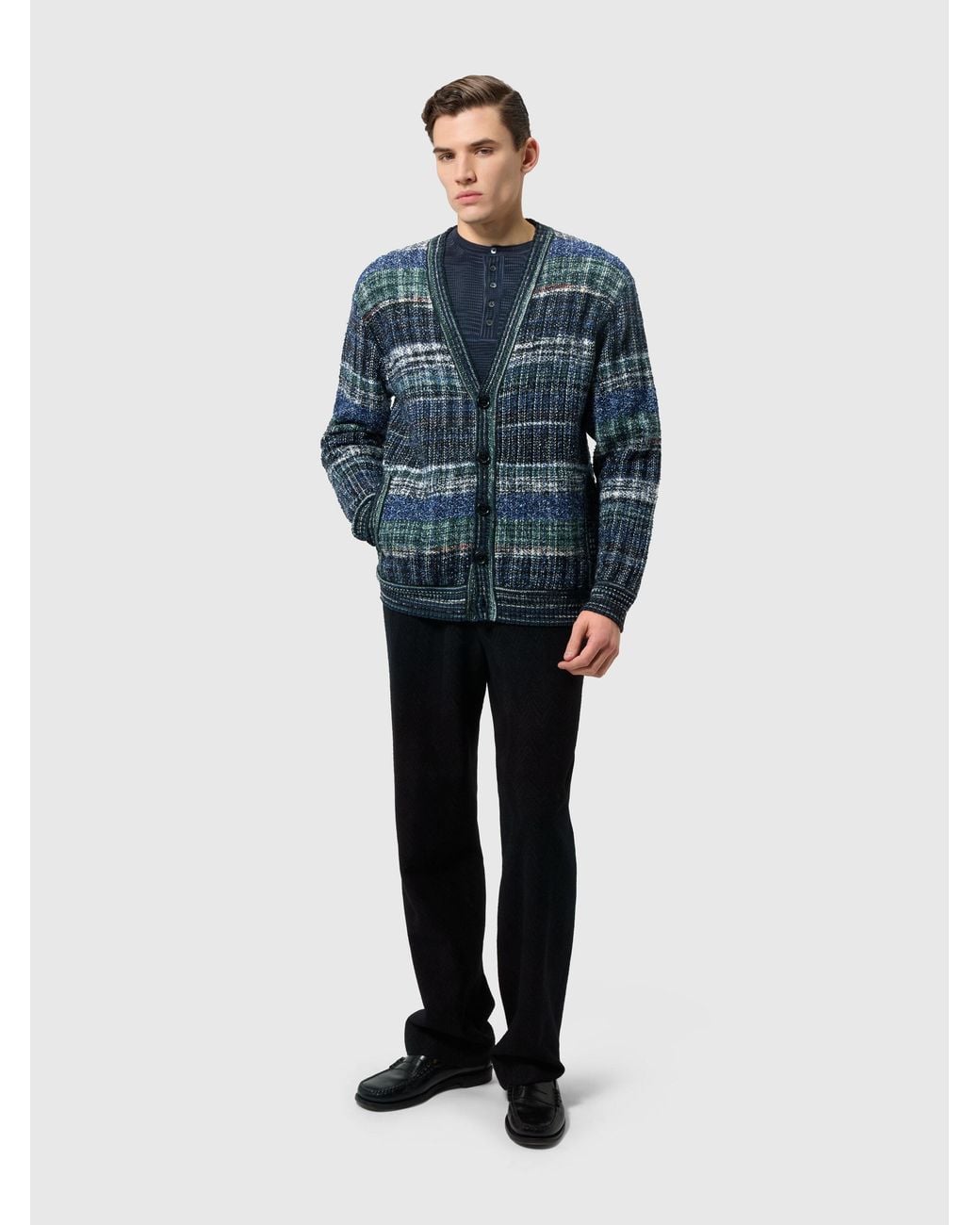 Missoni Blue Wool-Blend Check Cardigan With Side Pockets for men