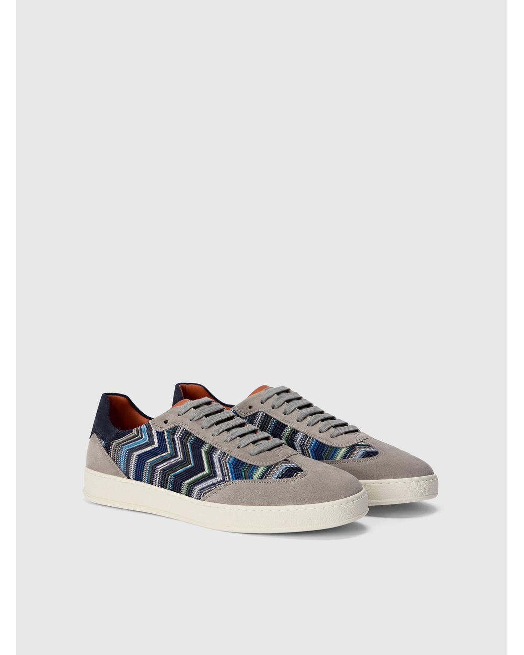 Missoni Blue Zigzag Fabric Sneakers With Suede Inserts for men