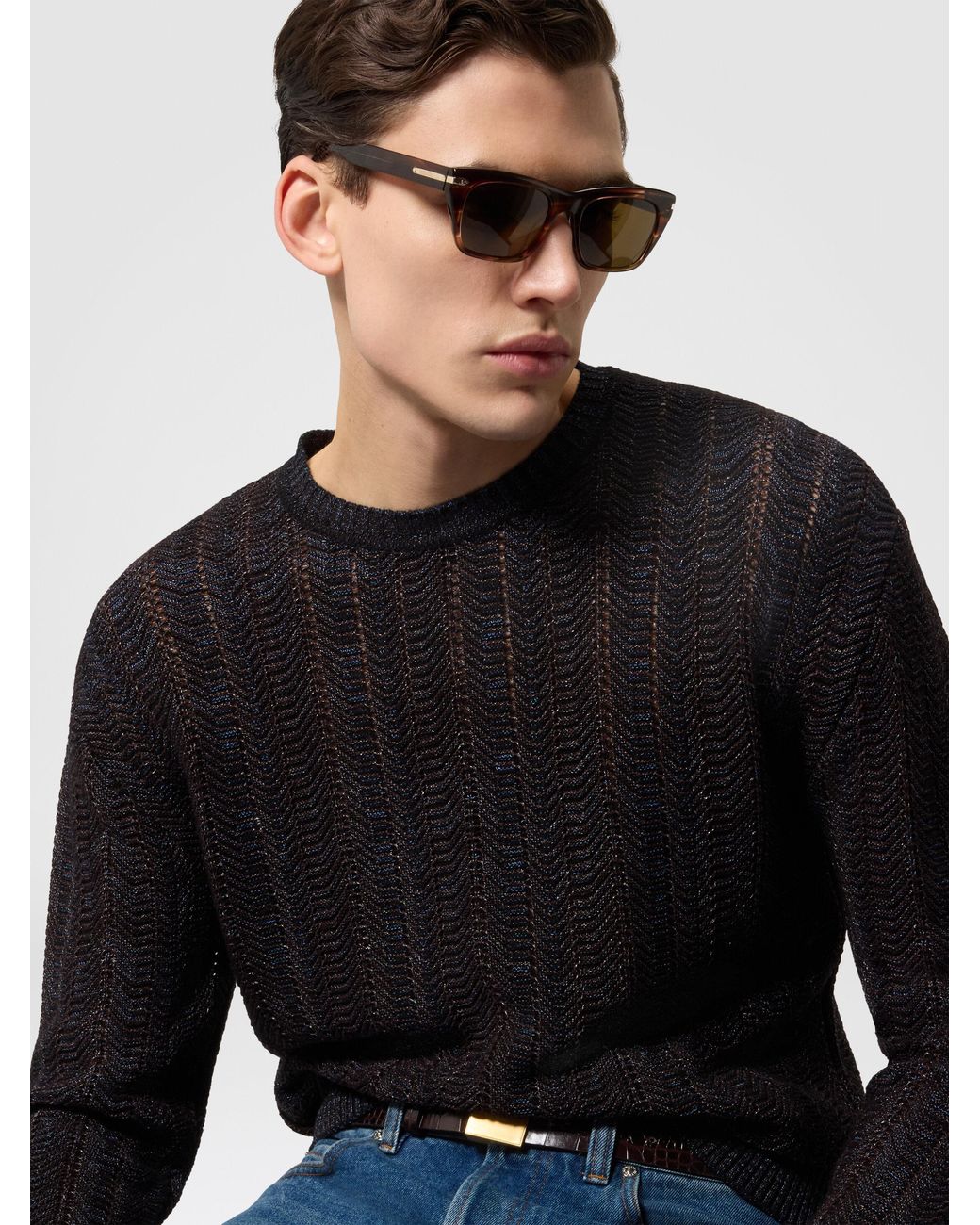 Missoni Black Wool And Viscose-Blend Pullover With Greek Key Motif for men