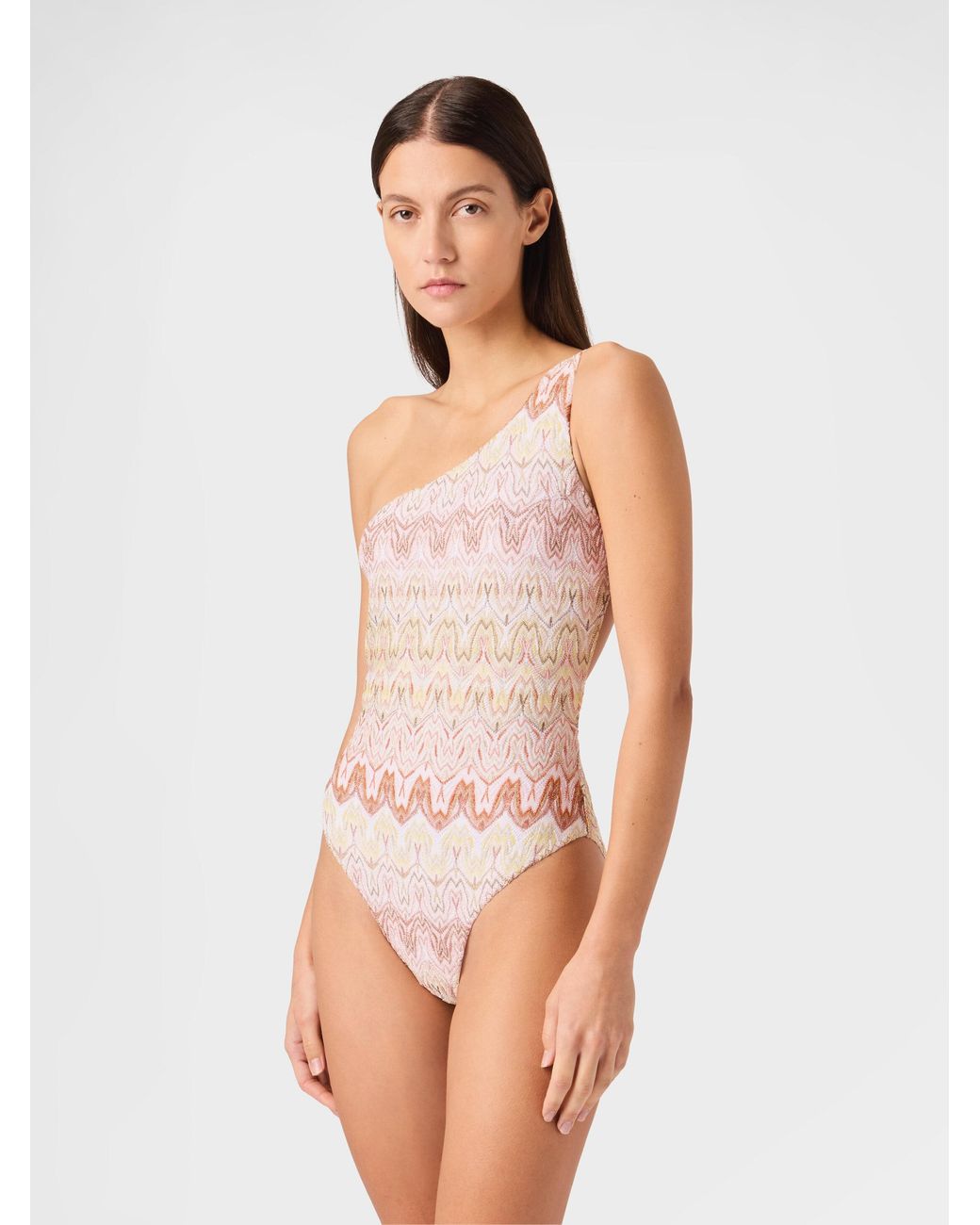 Missoni Pink One-Shoulder Swimsuit With Space-Dye Lace Pattern