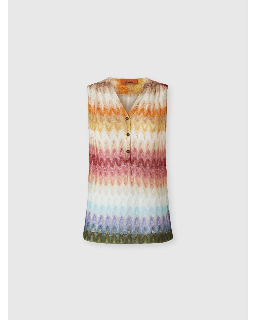 Missoni White Sleeveless Viscose Lamé Blouse With Lace Motif