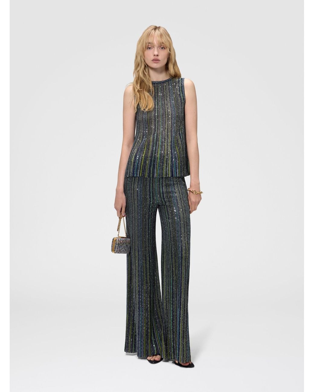Missoni Green Sleeveless Ribbed Top With Sequins