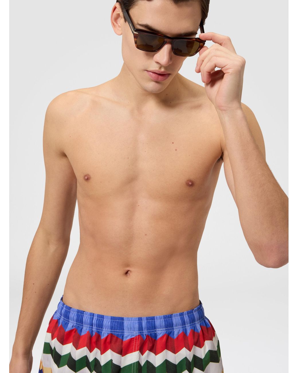 Missoni Blue Long Swim Shorts With 3D Zigzag Print for men