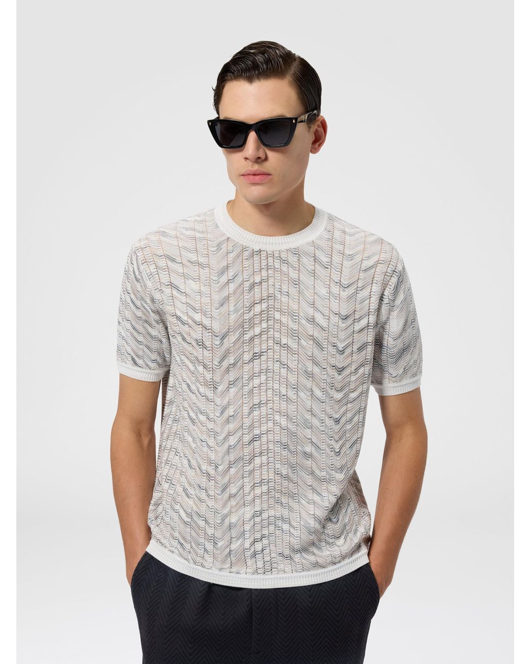 Missoni White Openwork Cotton And Viscose Knit T-Shirt for men