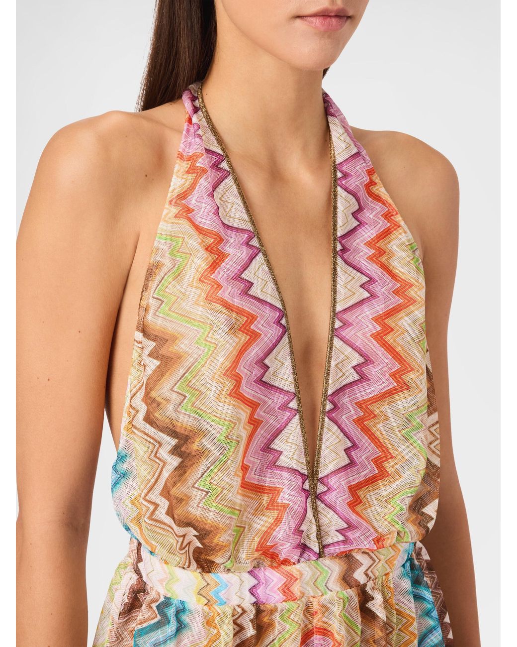 Missoni White Short Jumpsuit With Printed Motif And Contrast Trims