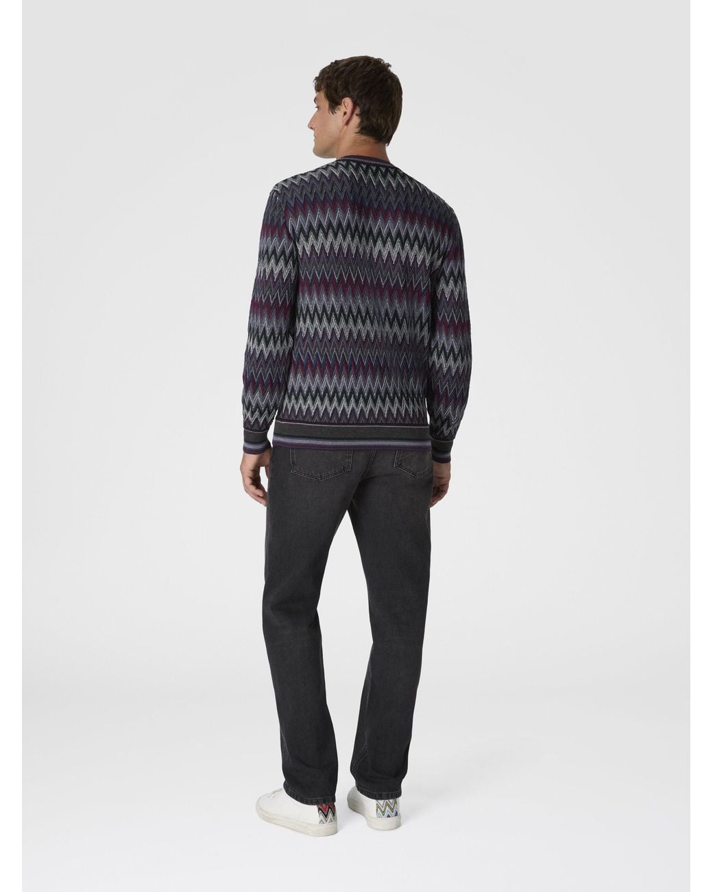 Missoni Blue Crew Neck Sweater With 3D Zigzag Pattern for men