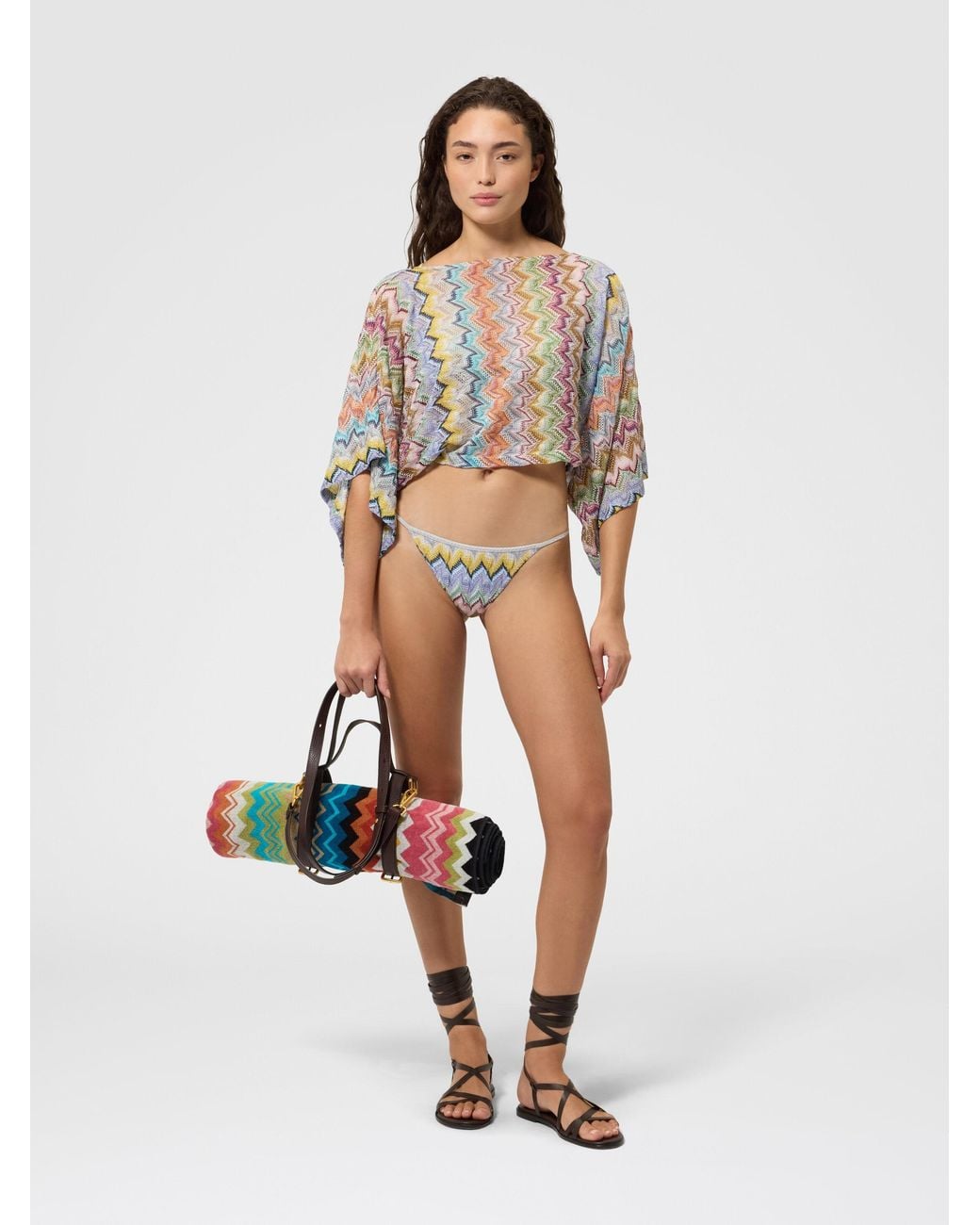 Missoni White Viscose Lamé Cover-Up Top With Batwing Sleeves