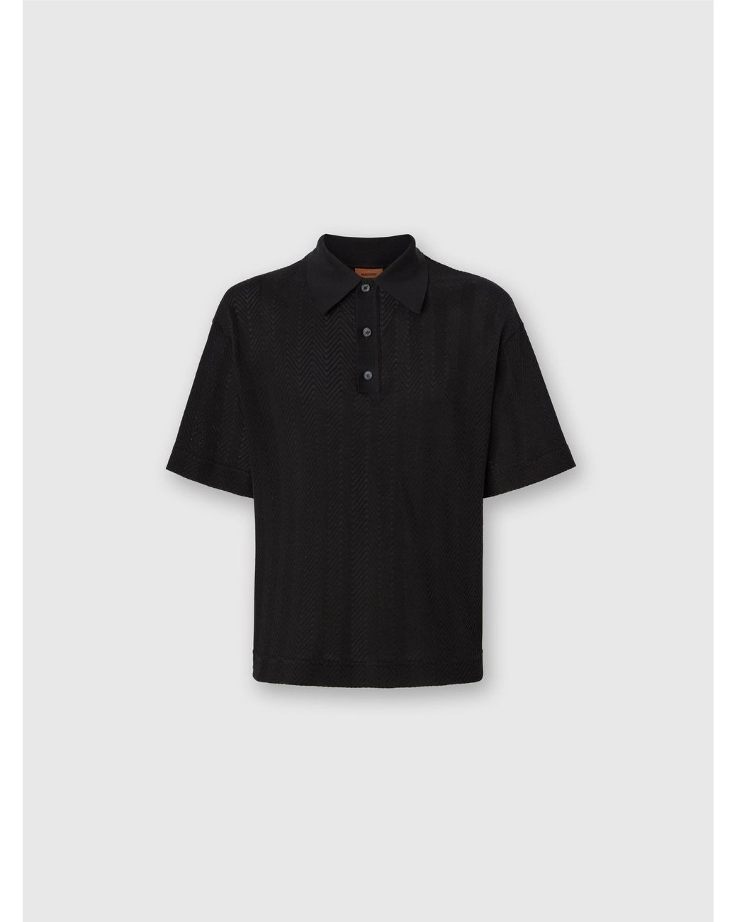 Missoni Black Cotton And Viscose Polo Shirt With Tone-On-Tone Zigzag for men