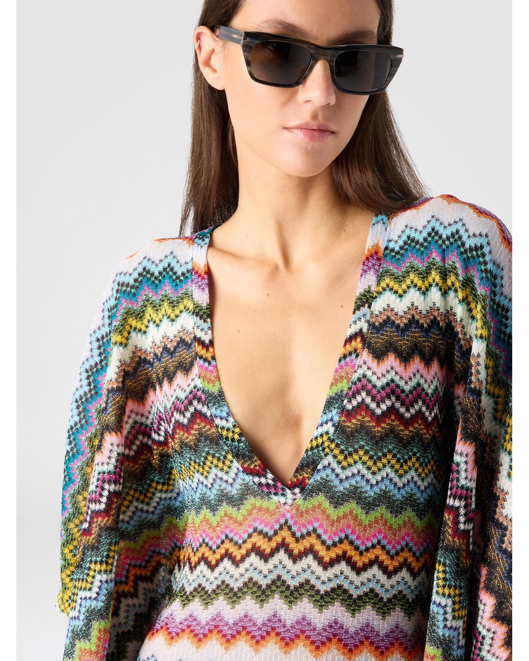 Missoni Multicolor Long Caftan Cover-Up With Micro Pixel-Effect Zigzag Pattern, & Multicoloured