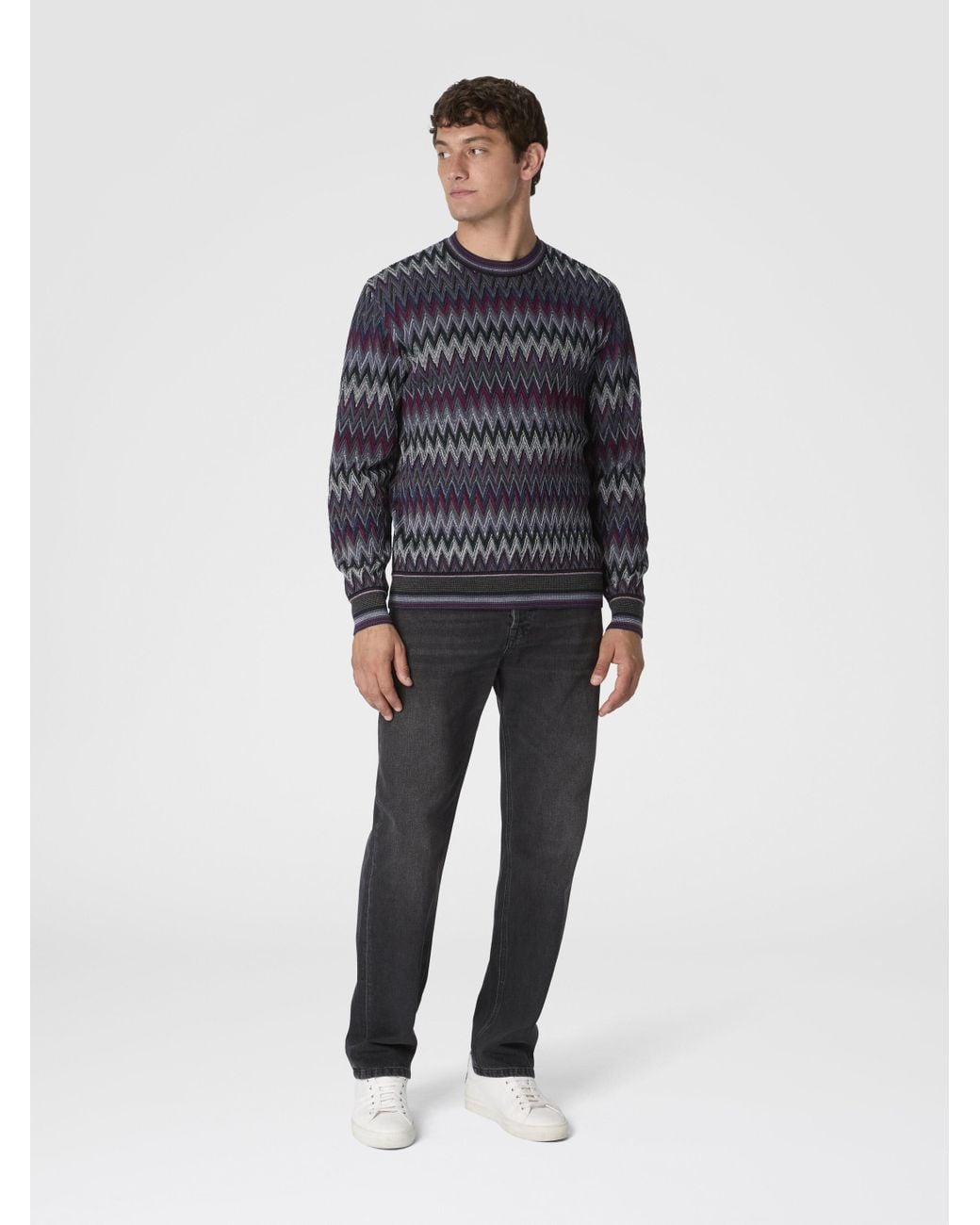 Missoni Blue Crew Neck Sweater With 3D Zigzag Pattern for men