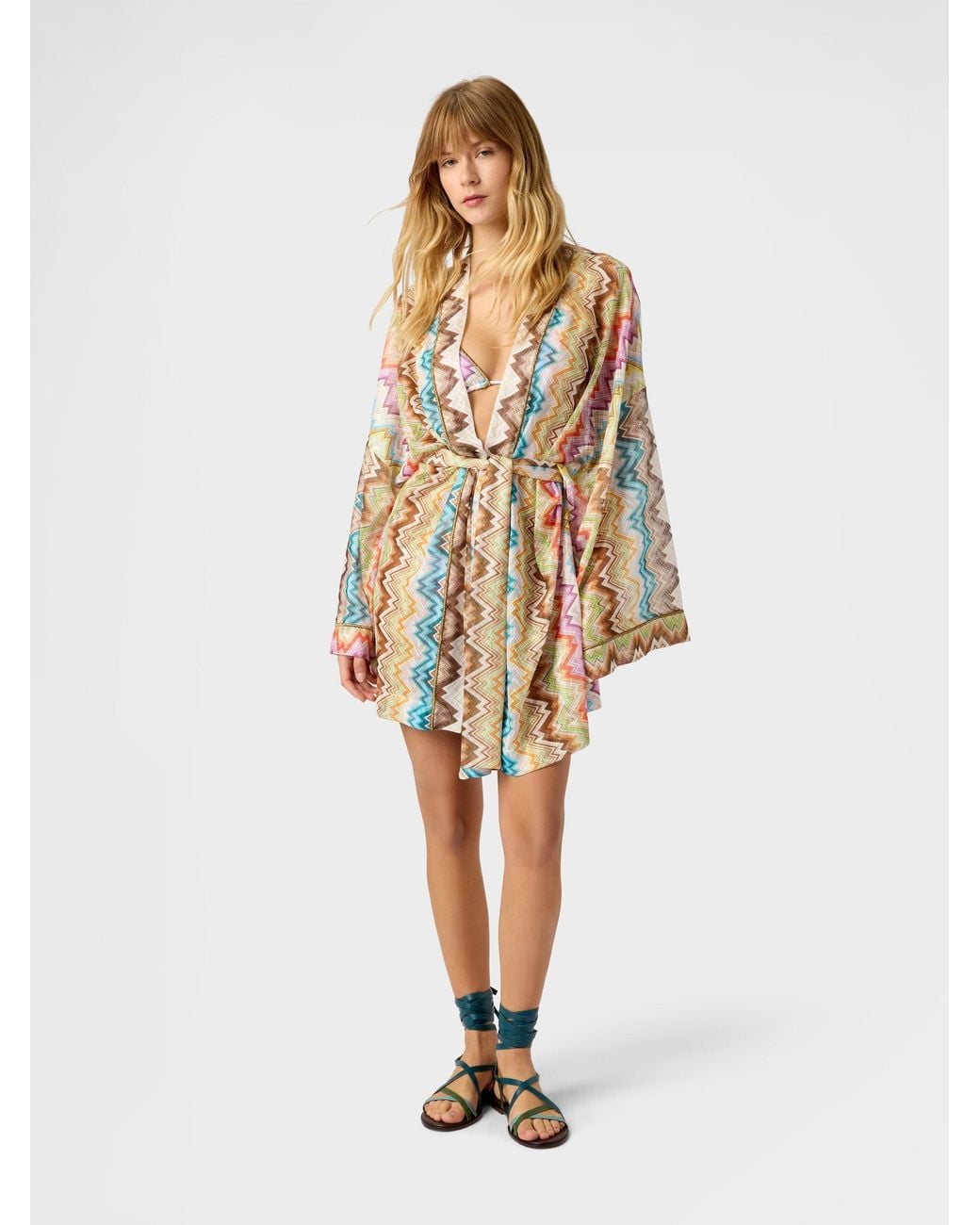 Missoni White Cover-Up With Adjustable Belt And Zig Zag Print