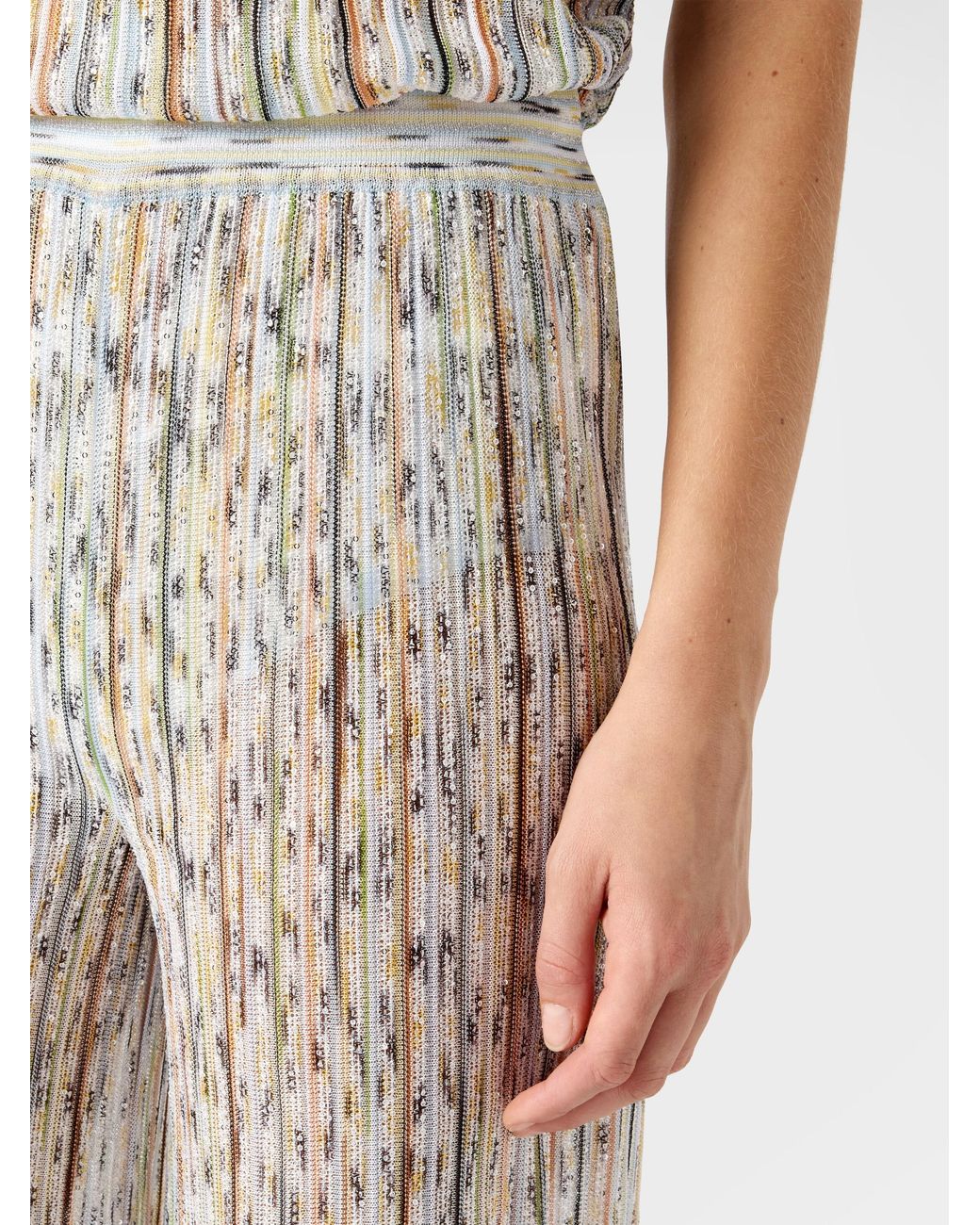 Missoni White Ribbed Mixed Viscose Trousers With Sequins