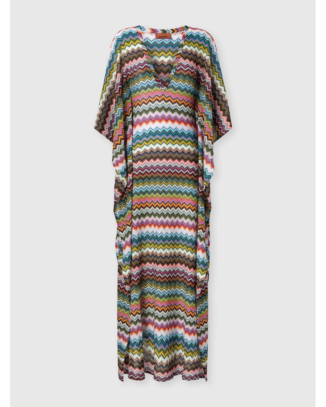 Missoni Multicolor Long Caftan Cover-Up With Micro Pixel-Effect Zigzag Pattern, & Multicoloured