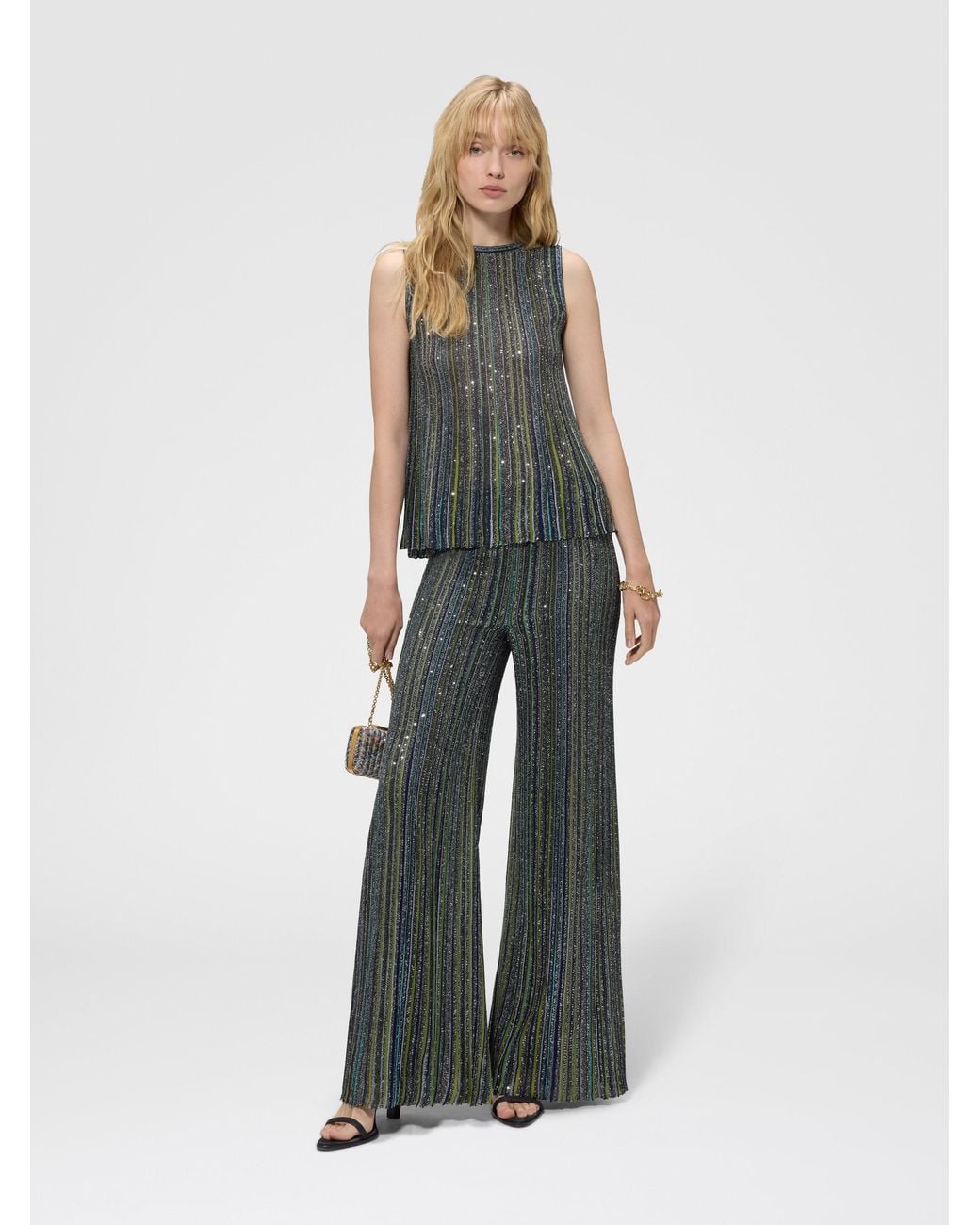 Missoni Gray Ribbed Palazzo Trousers With Sequins