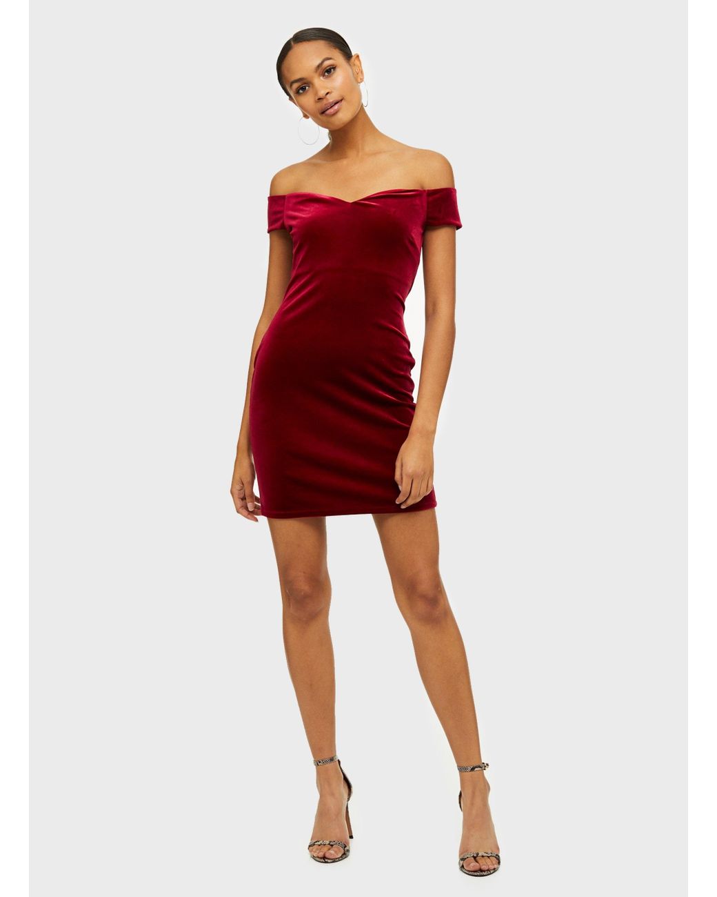 red velvet bardot dress