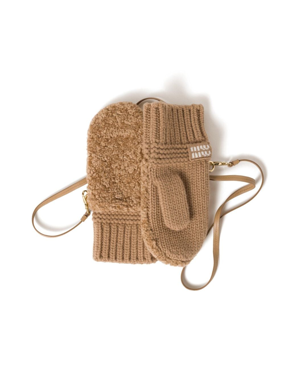 Miu Miu Brown Wool, Cashmere And Shearling Mittens