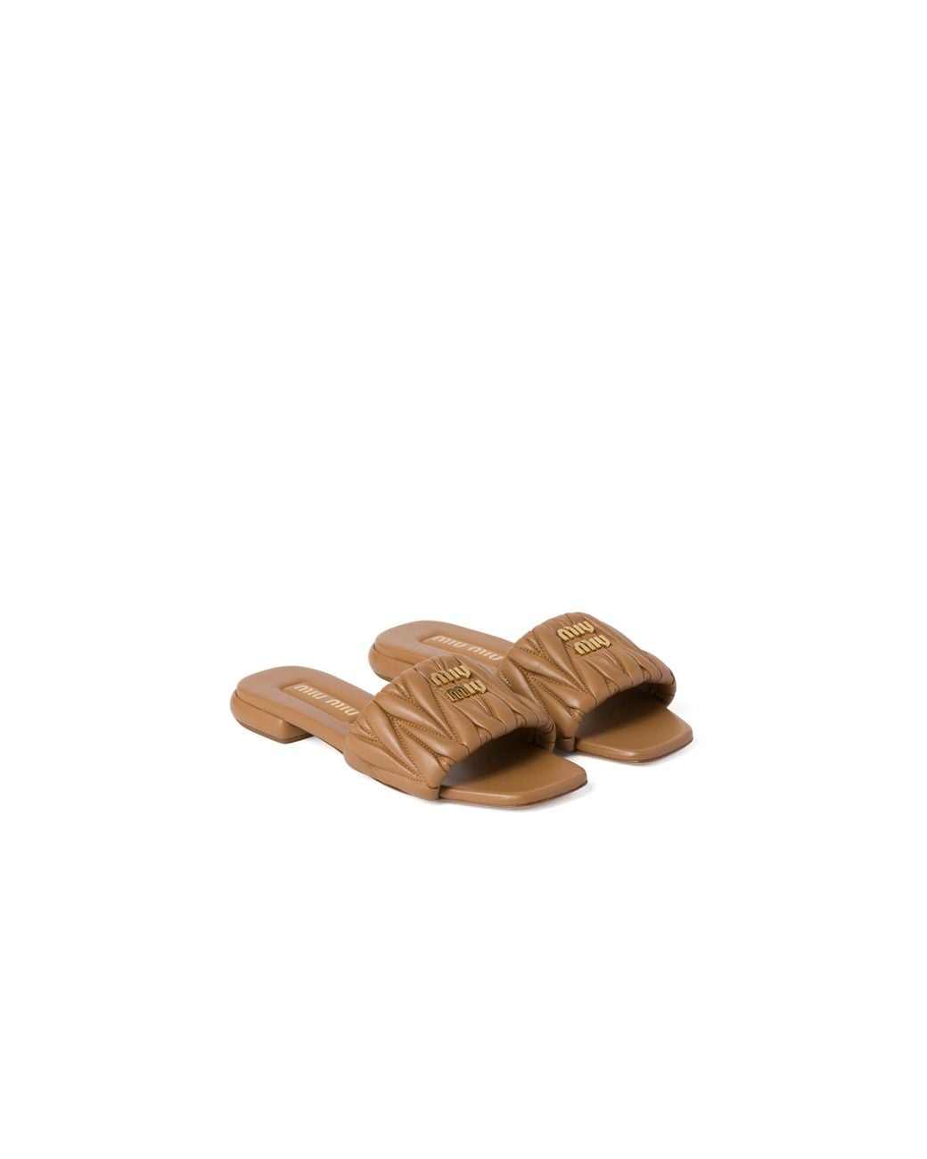 Miu Miu Natural Matelassé Nappa Leather Slides