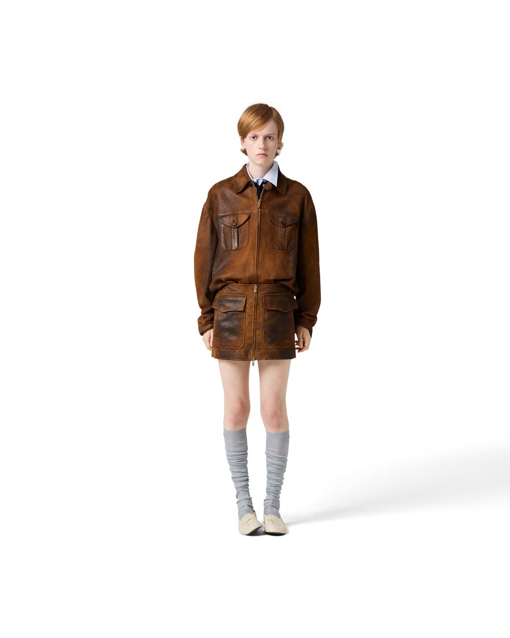 Miu Miu Brown Waxed Suede Leather Jacket
