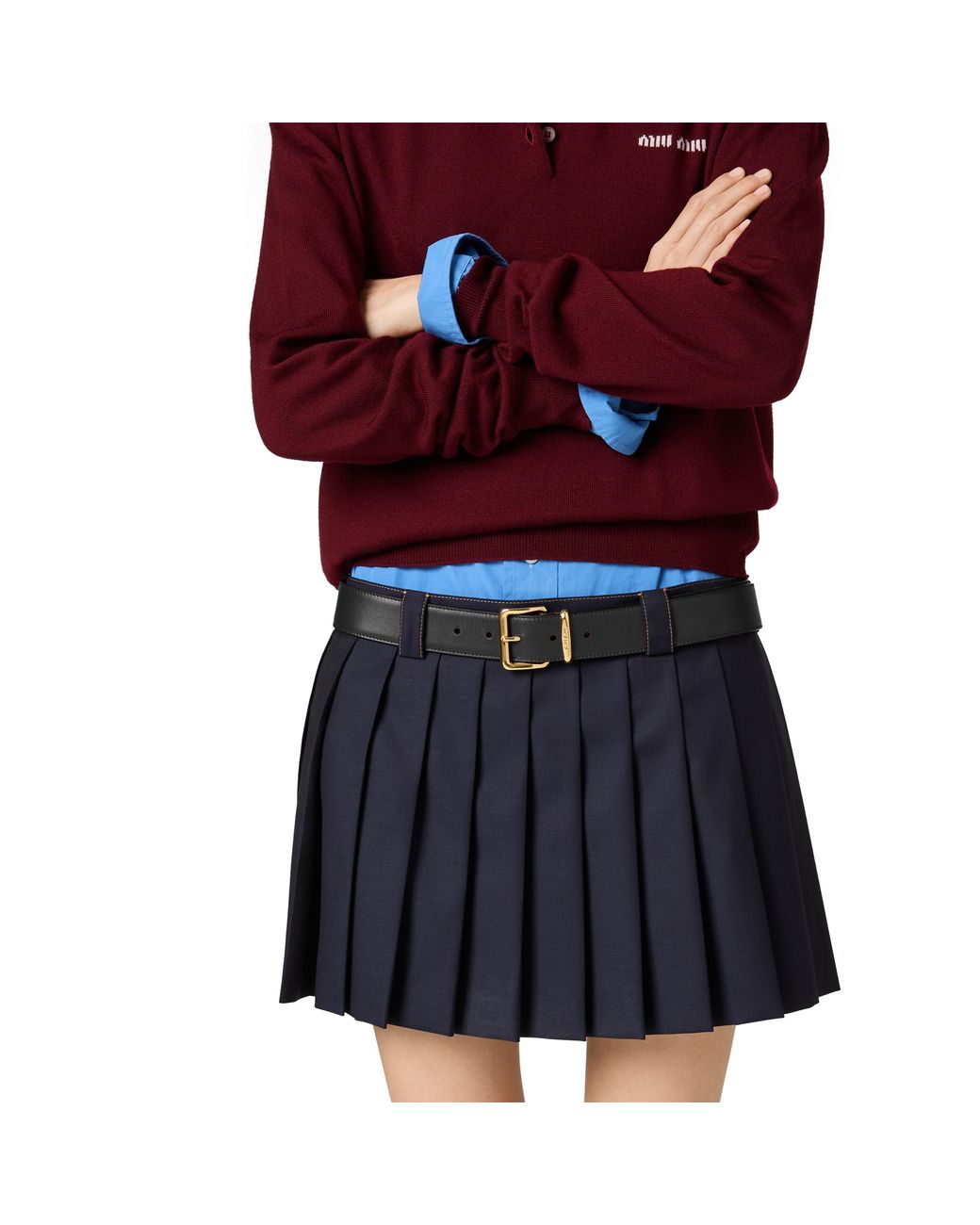 Miu Miu Blue Pleated Batavia Miniskirt