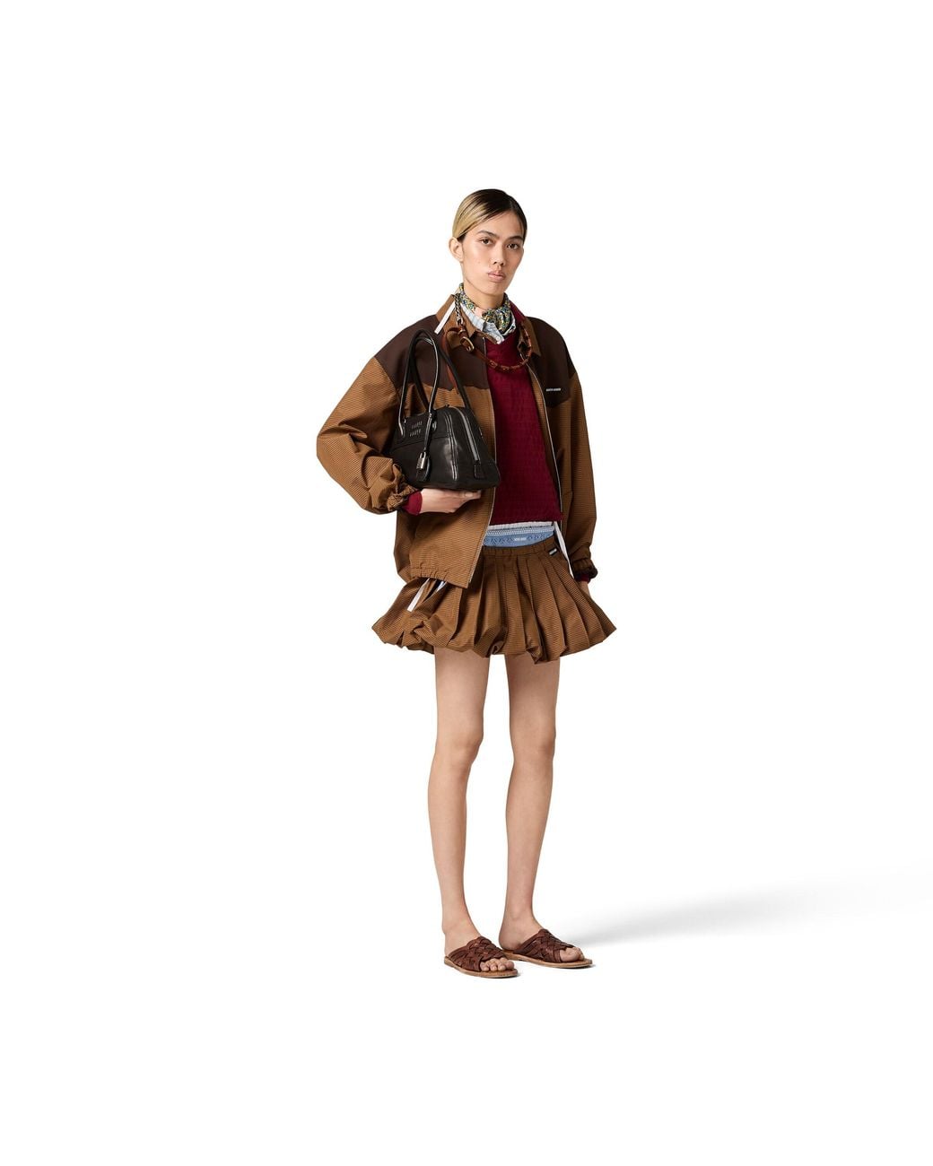 Miu Miu Brown Pleated Miniskirt Vichy Check