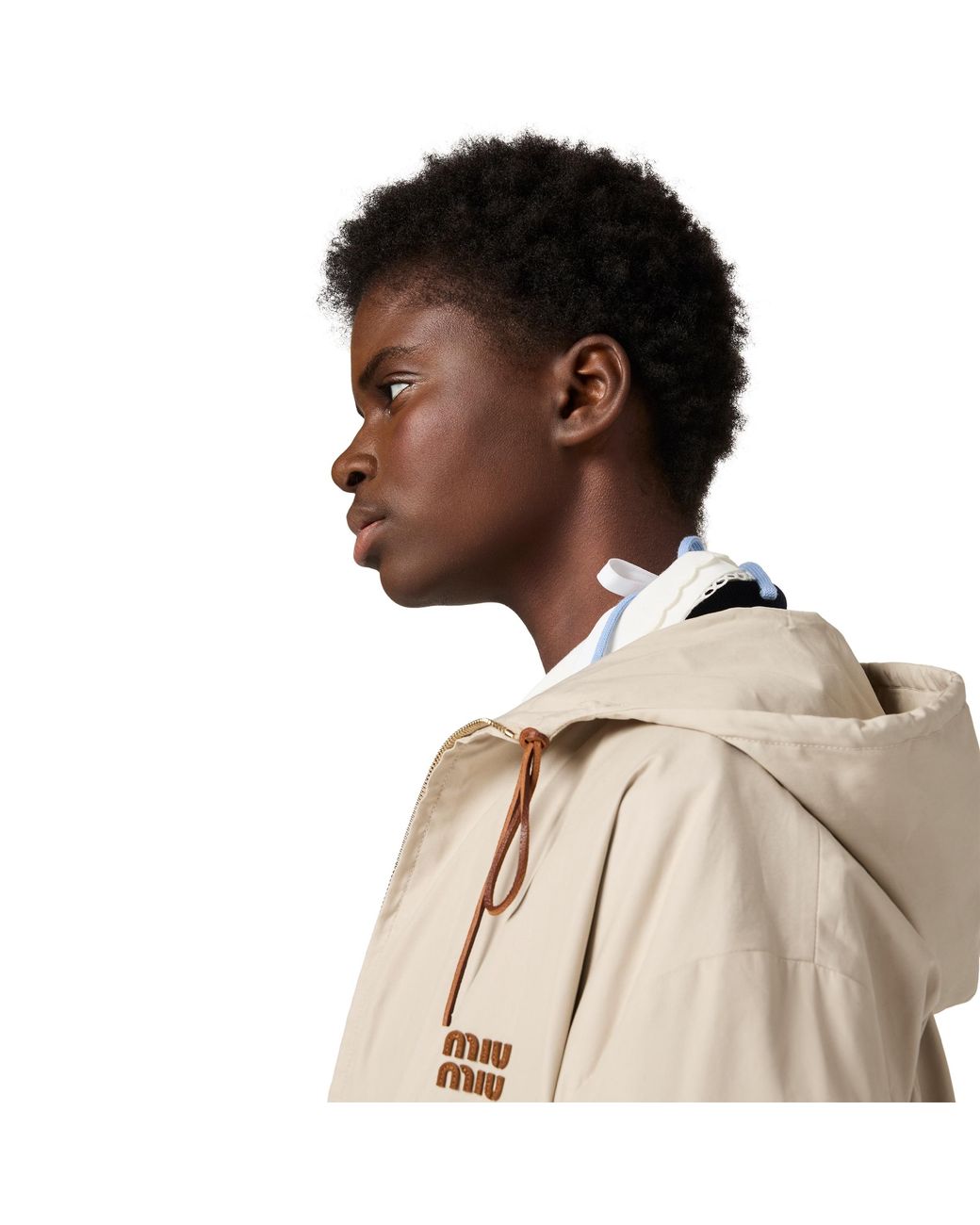 Miu Miu Natural Single-Breasted Panama Cotton Caban Jacket