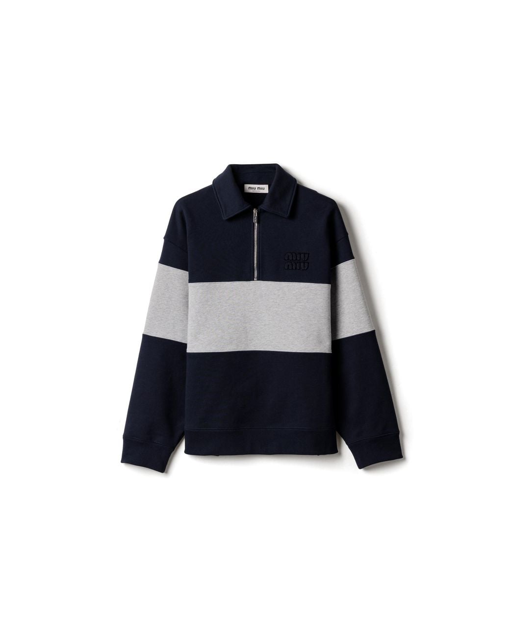 Miu Miu Blue Half-Zip Cotton Sweatshirt