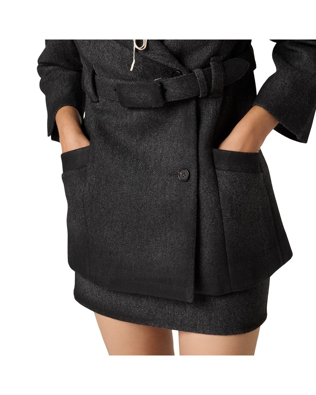 Miu Miu Black Waxed Double Wool Miniskirt