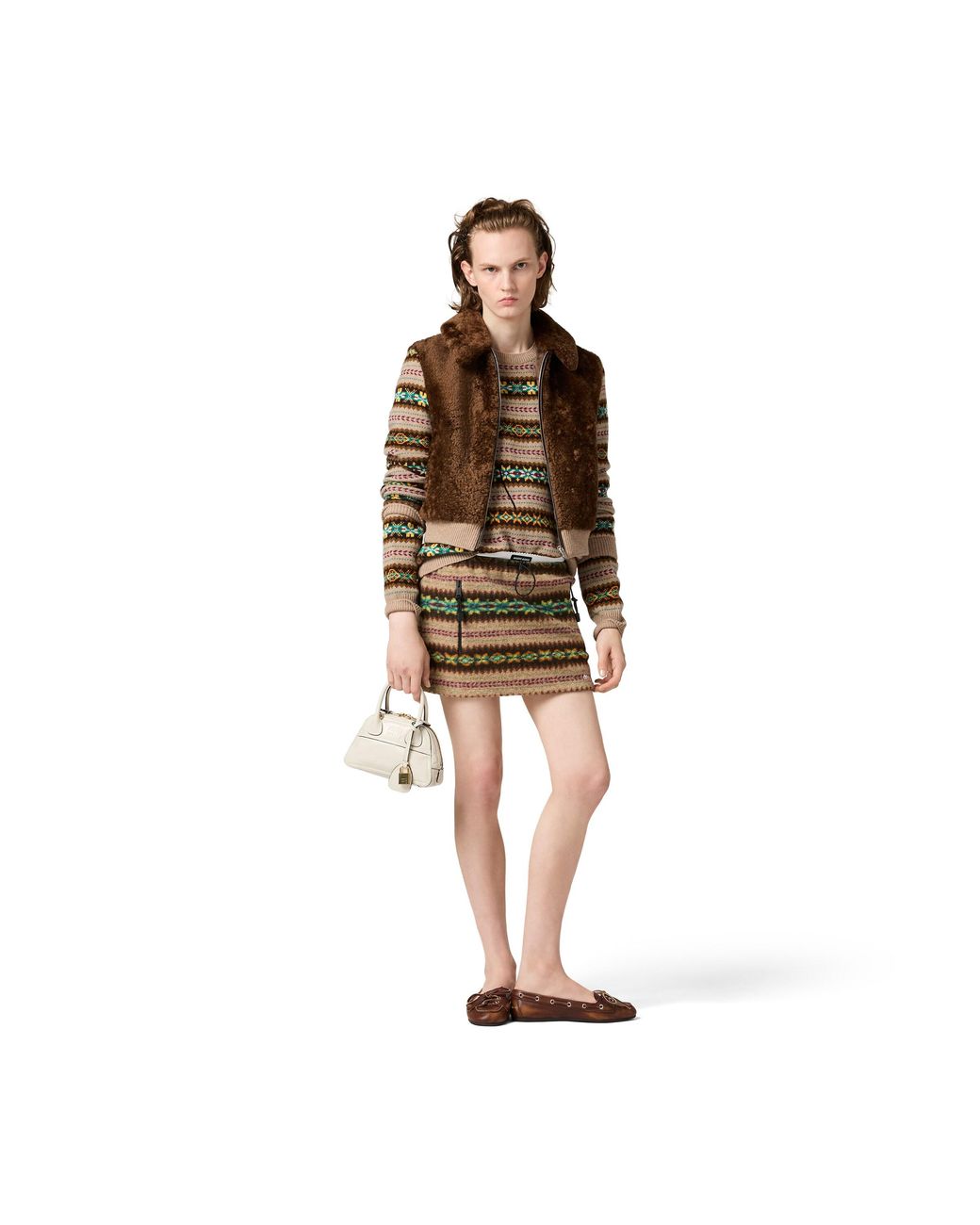 Miu Miu Brown Shearling Blouson Jacket