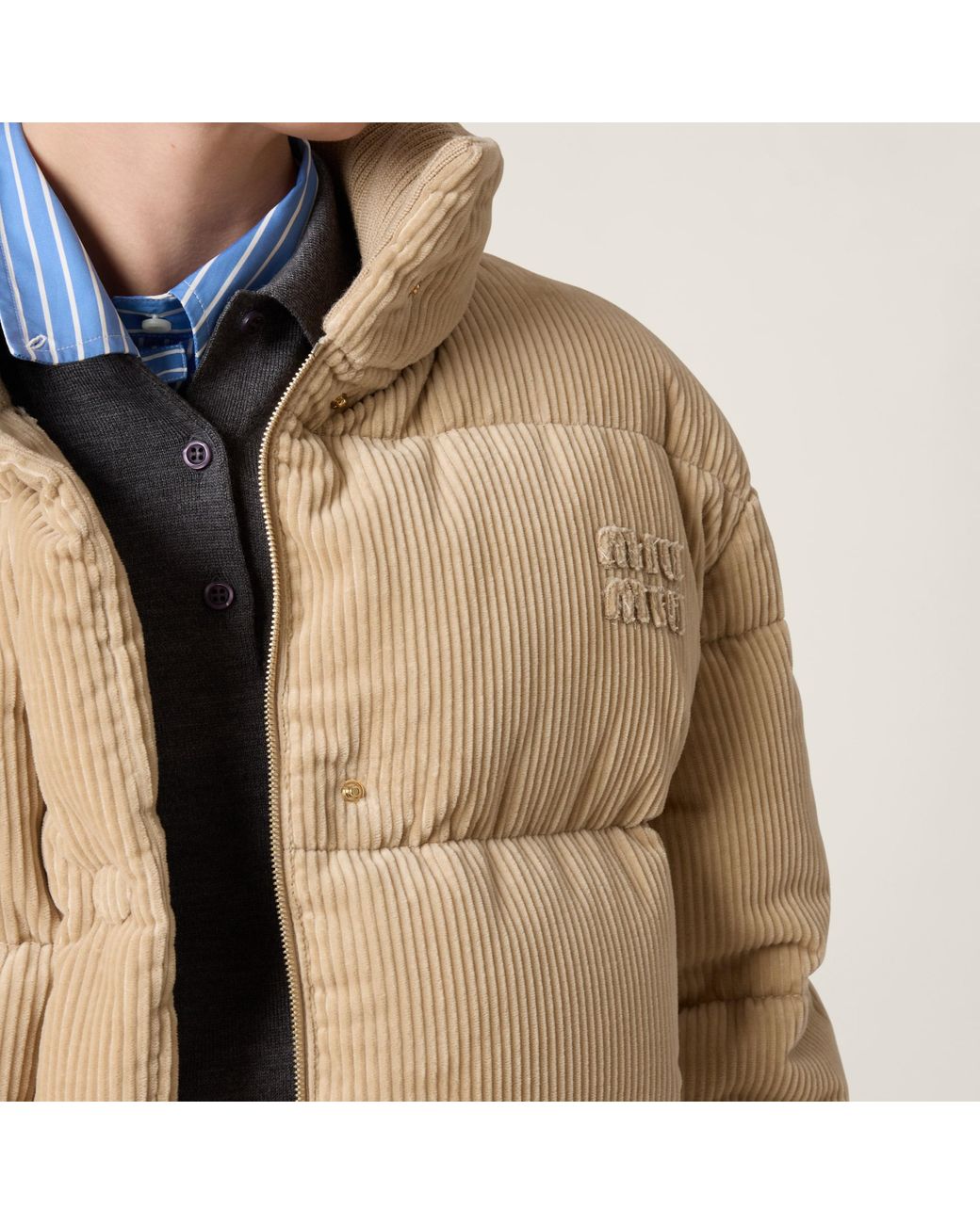 Miu Miu Medium-Weight Corduroy Down Jacket in Natural | Lyst