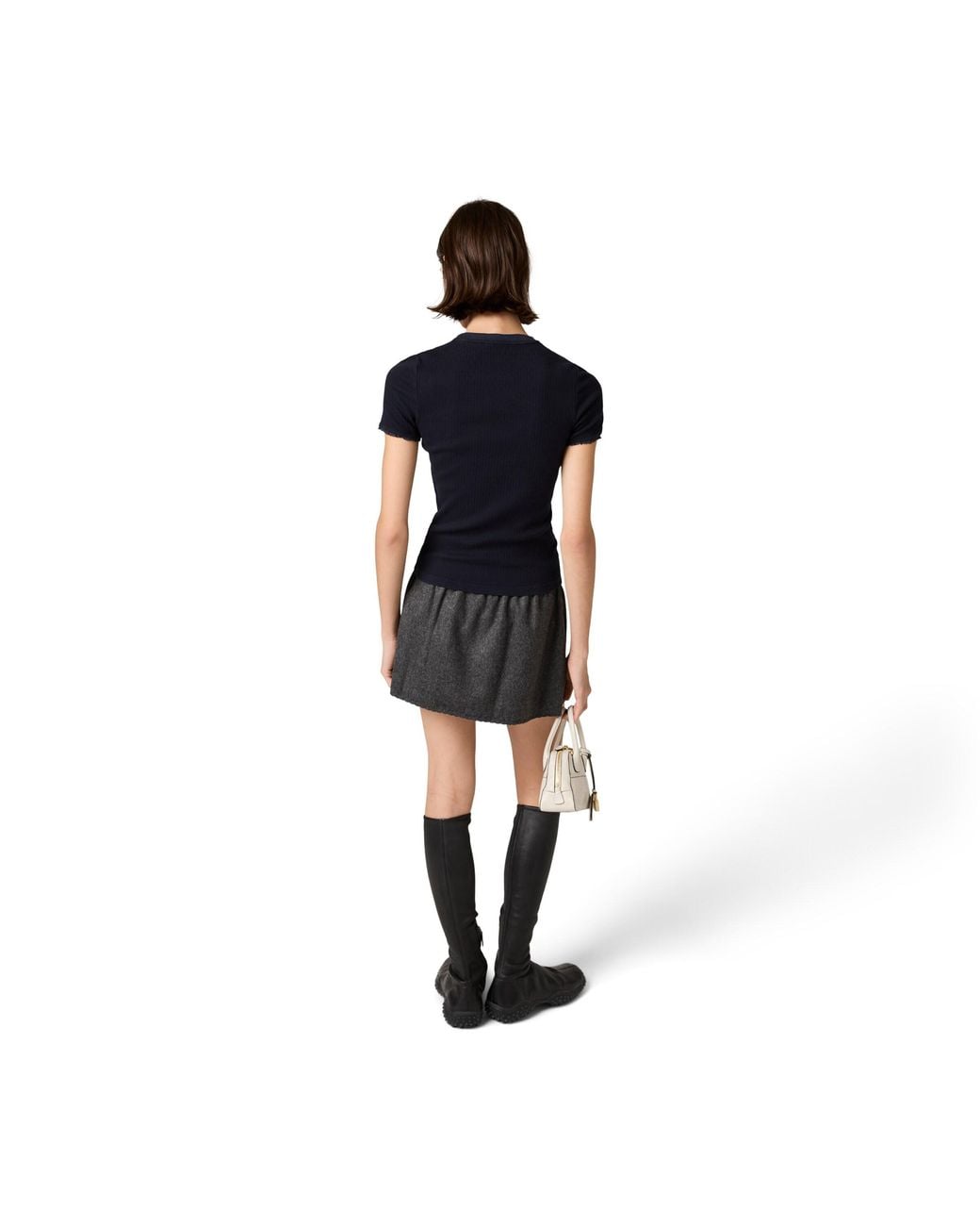 Miu Miu Black Pointelle Cotton T-Shirt