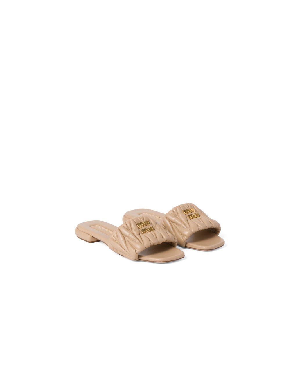 Miu Miu Natural Matelassé Nappa Leather Slides