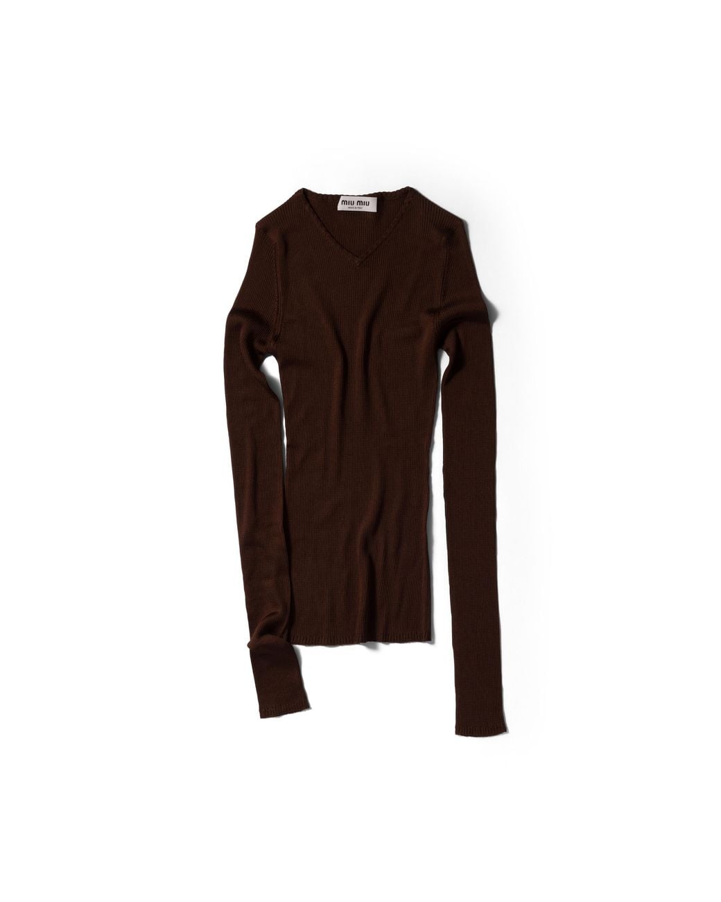 Miu Miu Brown Silk V-Neck Sweater